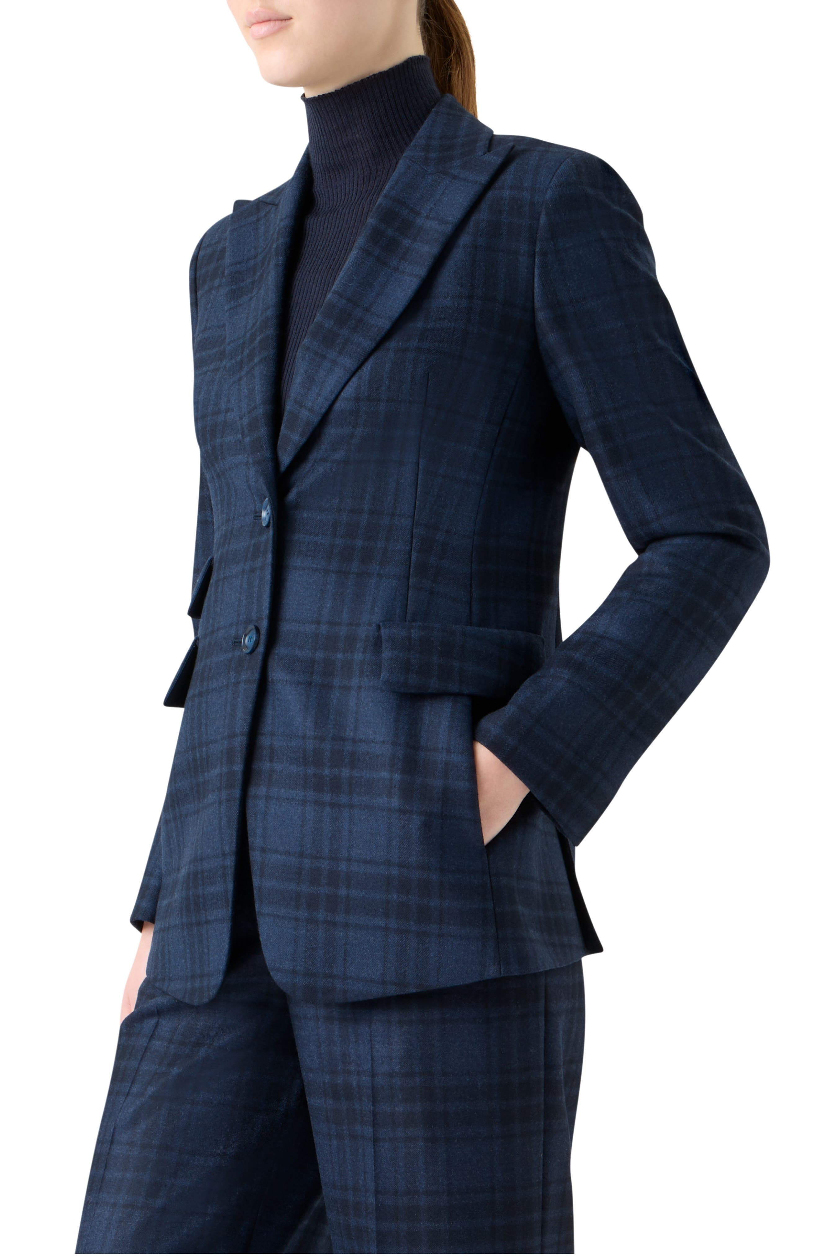 Akris Percival Check Wool Blazer in Denim-Black at Nordstrom - 3