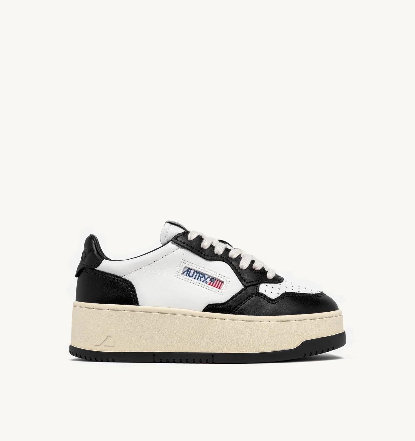 MEDALIST PLATFORM SNEAKERS IN WHITE AND BLACK LEATHER - 1