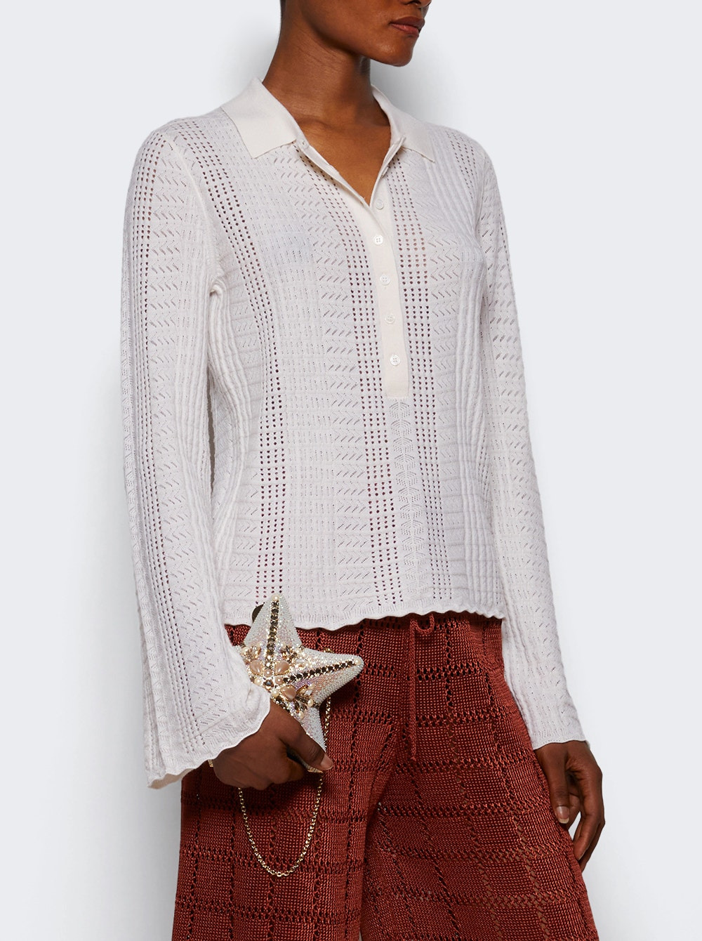 Tiha Polo Collar Thin Sweater Ivory - 2