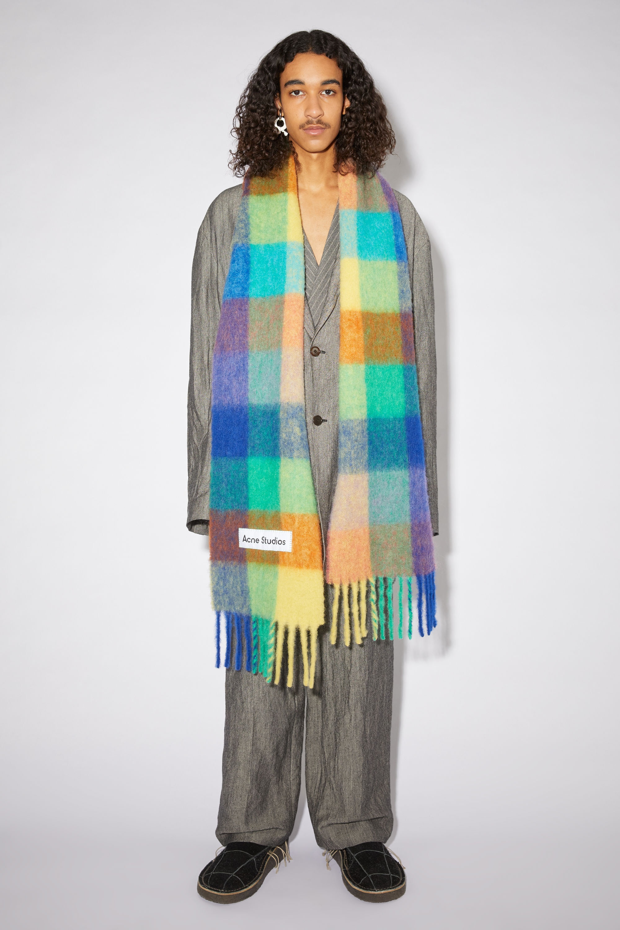 Large check scarf - Blue/orange/green - 2
