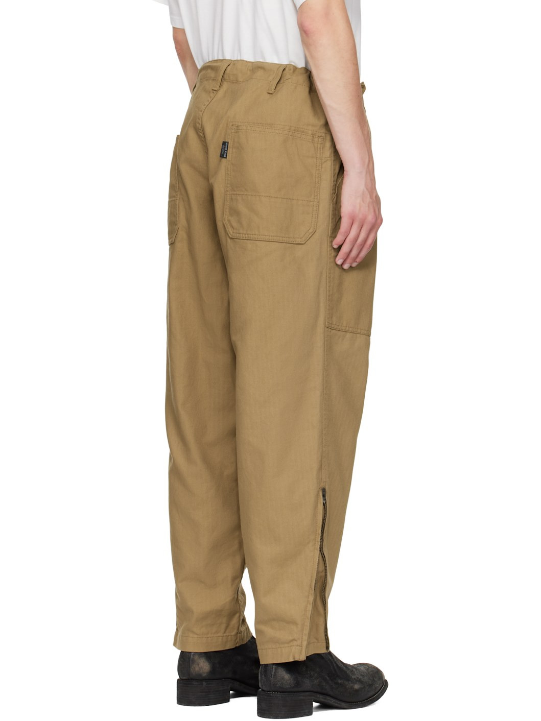 Beige BS Herringbone Hem Zip Painter Trousers - 3