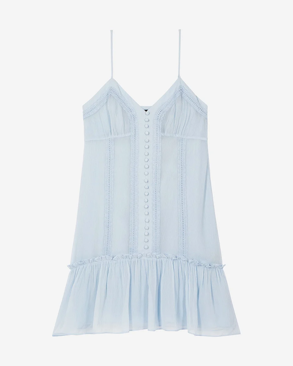 SHORT DRESS WITH BLUE LACE DETAIL - 1