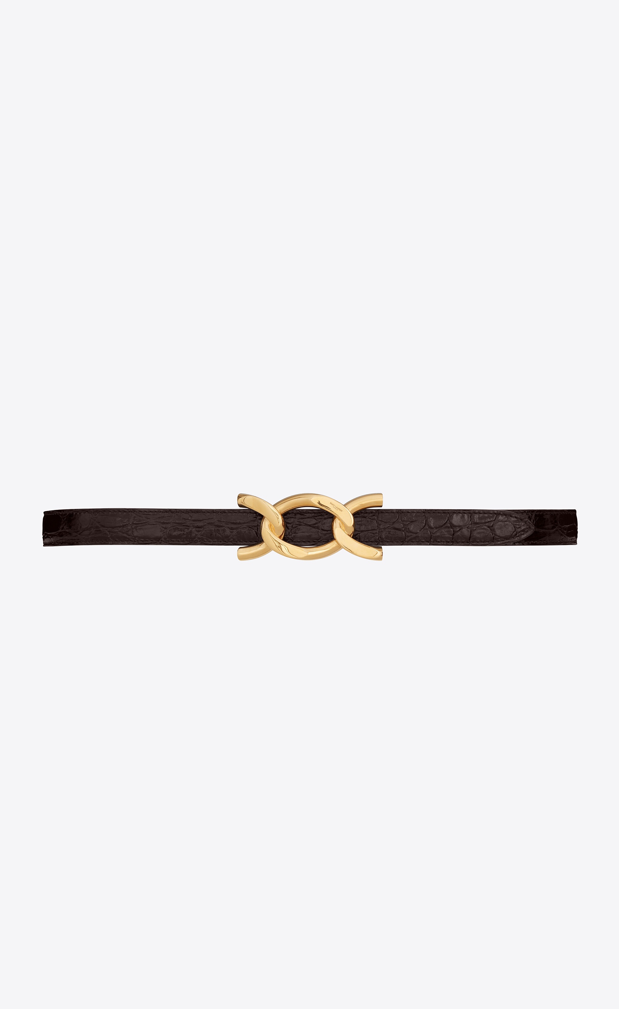 chain-buckle belt in crocodile-embossed shiny leather - 1