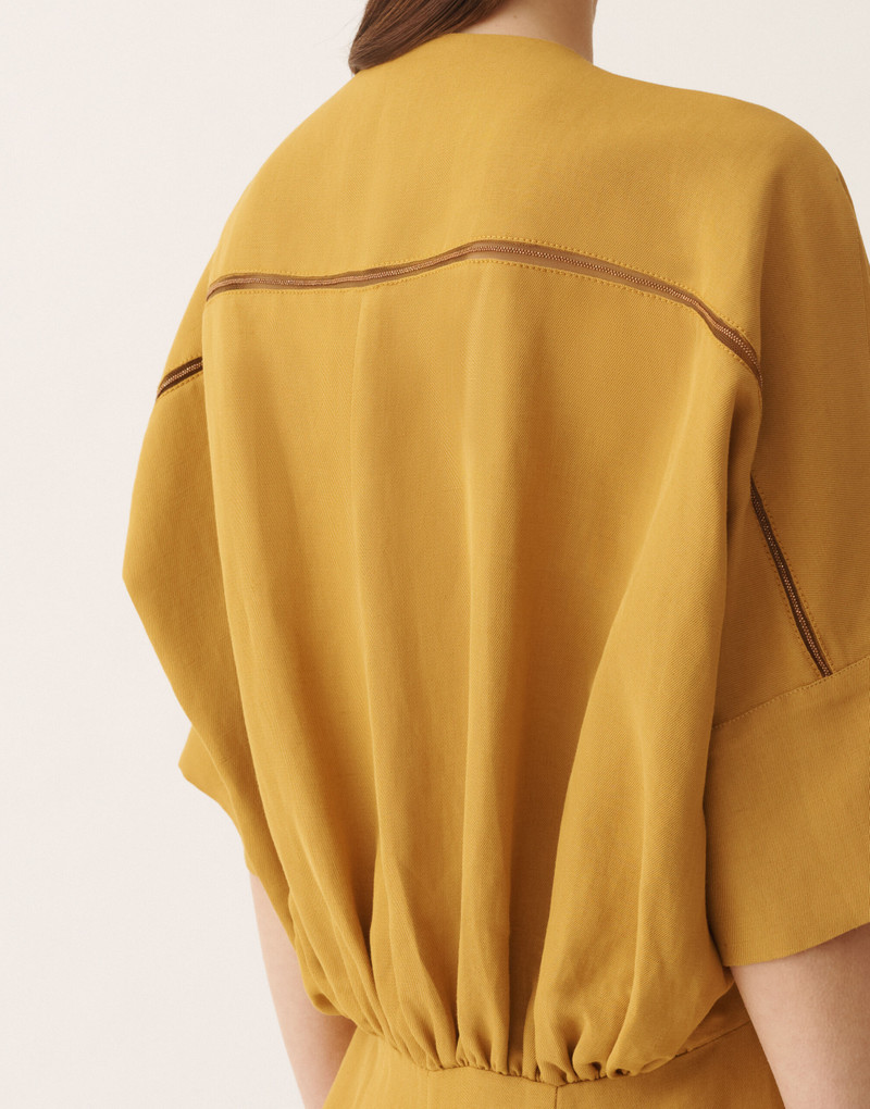 Fluid linen and viscose dress in mustard 5