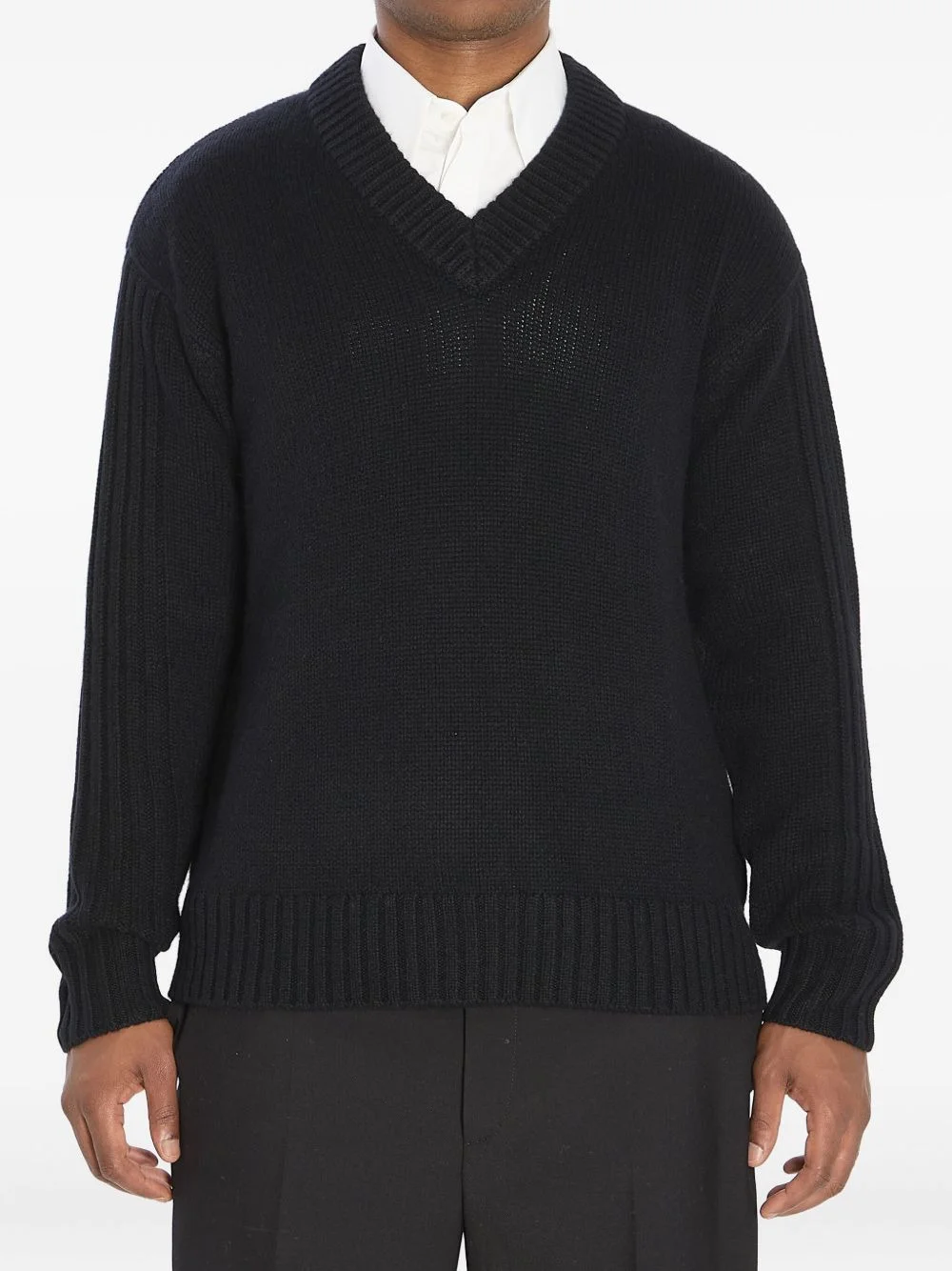 ribbed V-neck cashmere sweater - 1