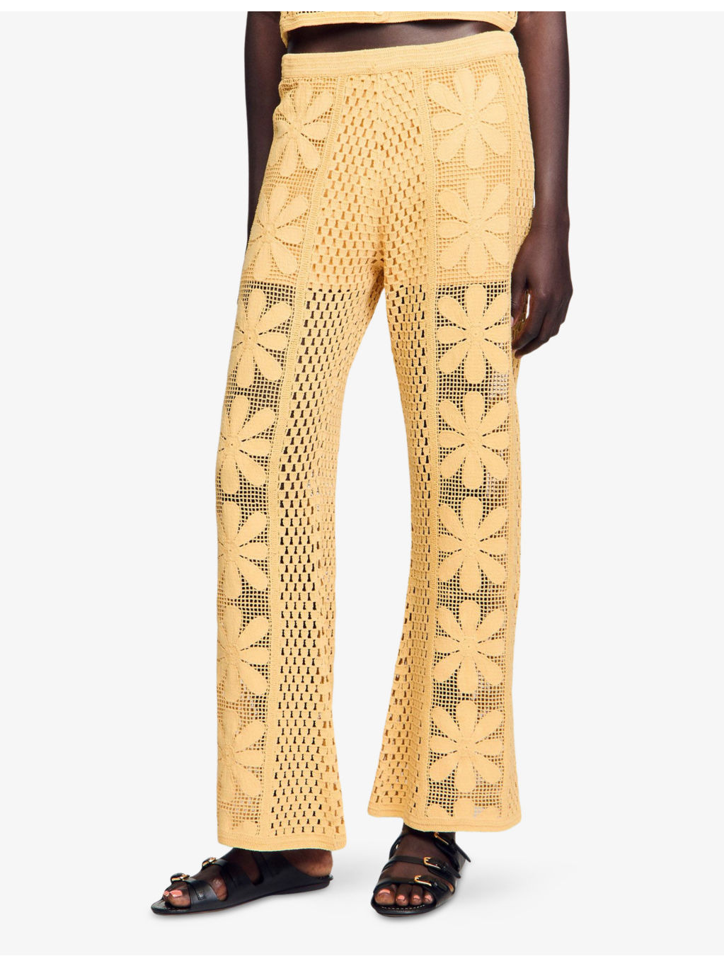 Floral-Pattern Crochet Knitted Trousers - 3