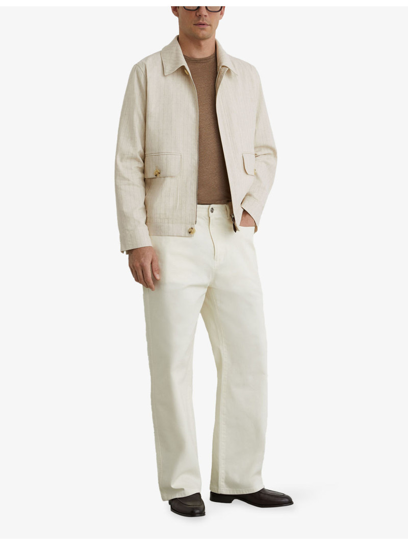 REISS Slayman Pinstripe Stretch-Cotton and Linen-Blend Jacket outlook