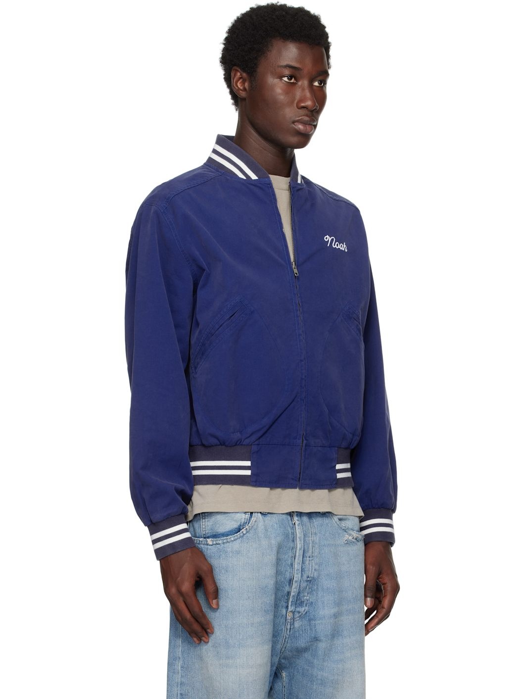Blue Cotton Varsity Jacket - 2