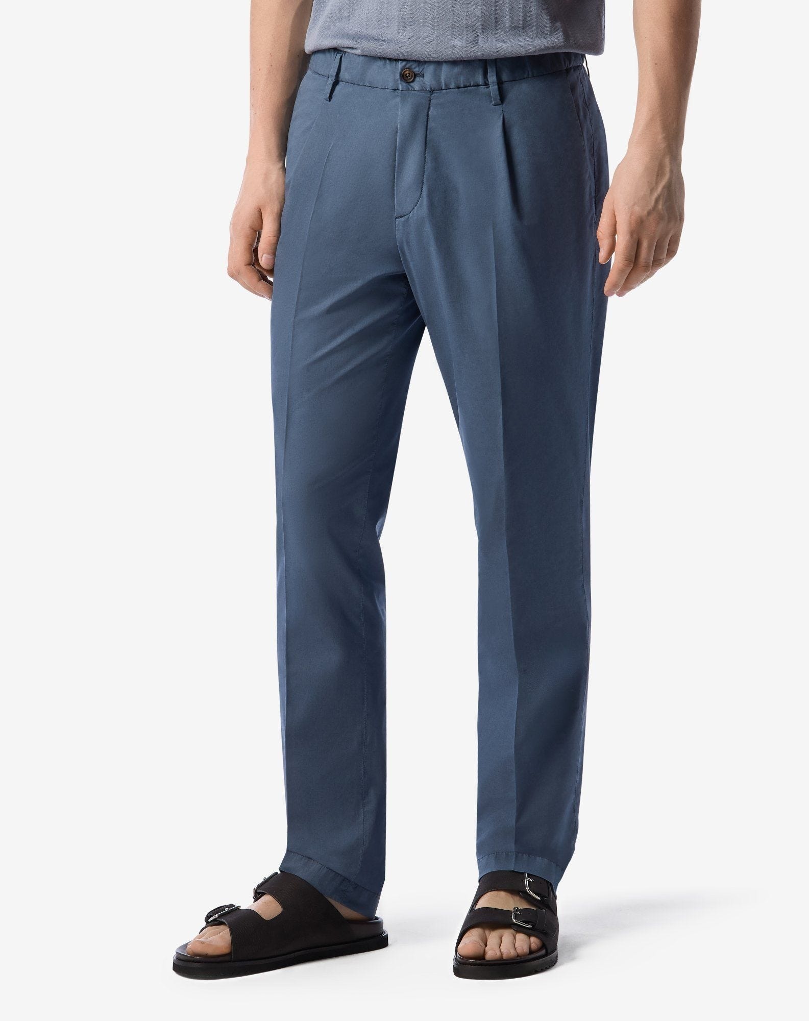 Blue stretch cotton satin trousers - 3