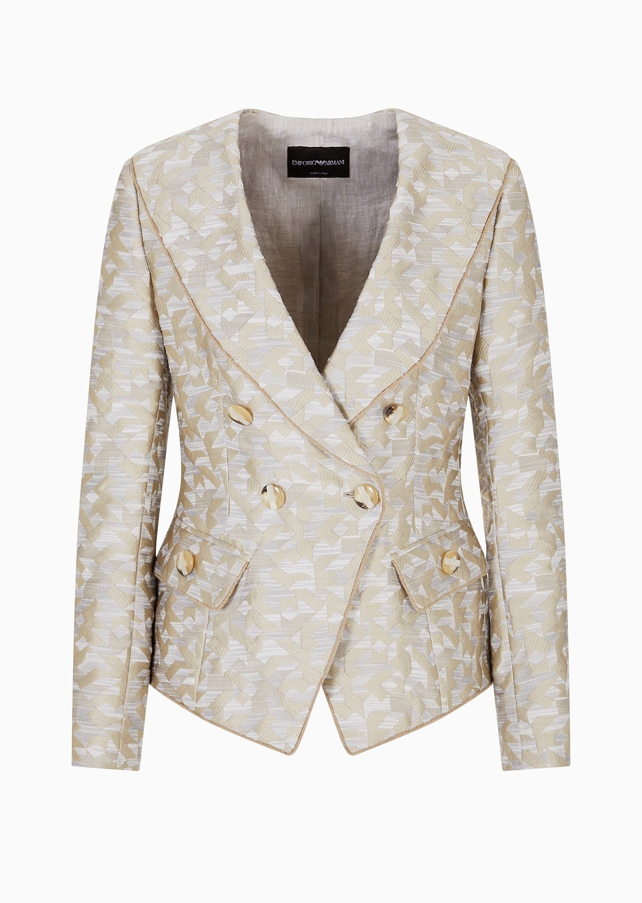 Double-breasted shawl-collar jacket in jacquard with a deconstructed geometric design - 1