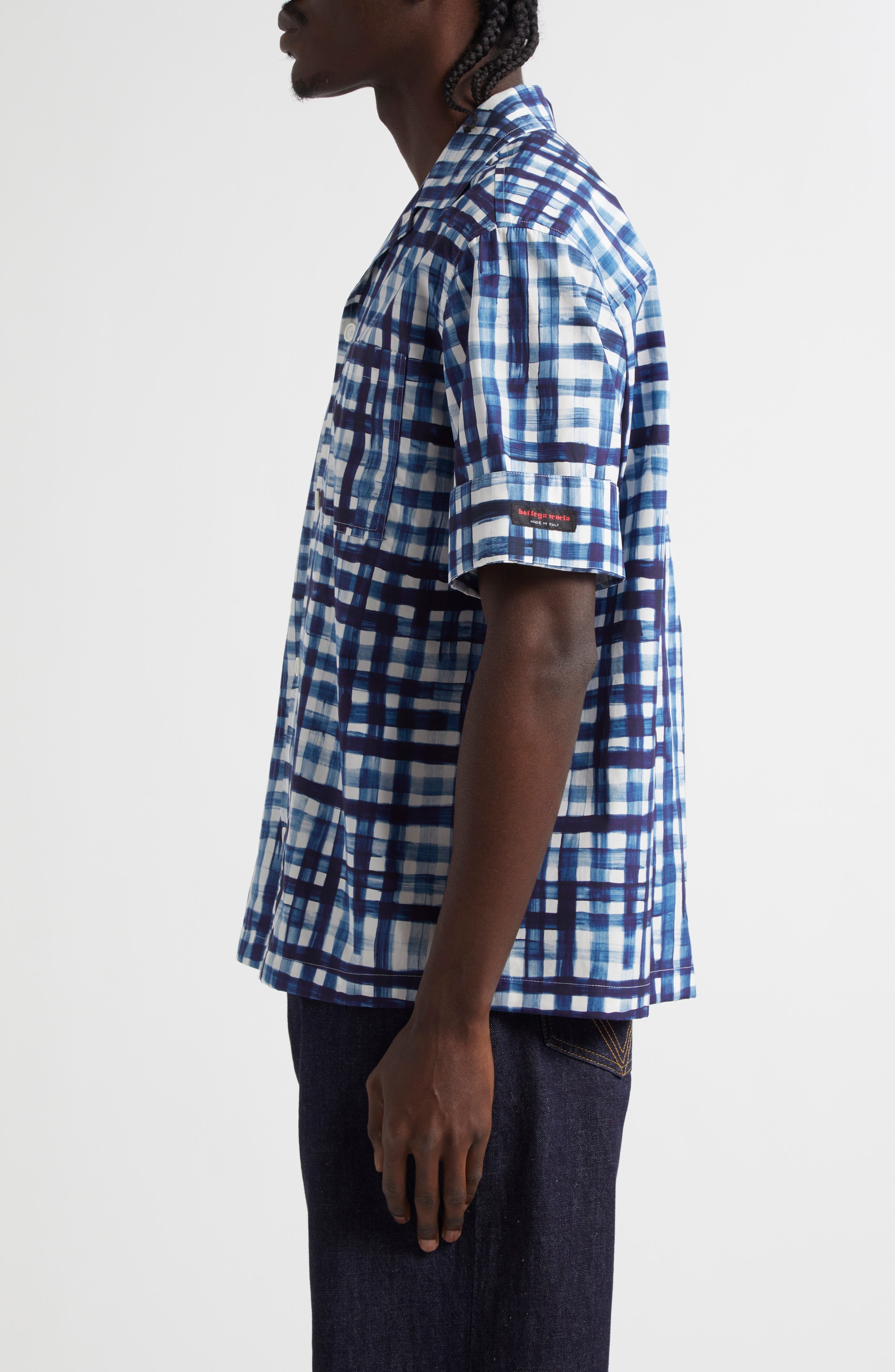 Bottega Veneta Painted Gingham Cotton Camp Shirt in Chalk/Eclipse at Nordstrom - 4