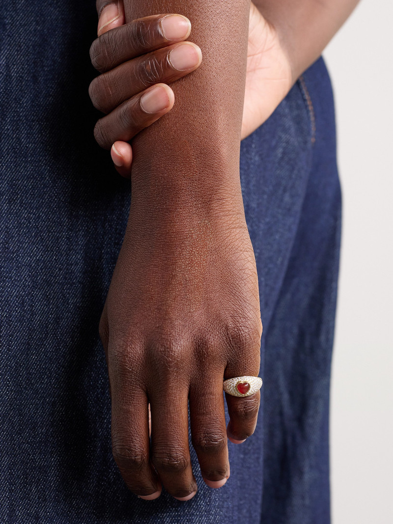 Yvonne Léon Mini Bague Dôme Coeur 9-karat Gold, Agate And Diamond Ring outlook
