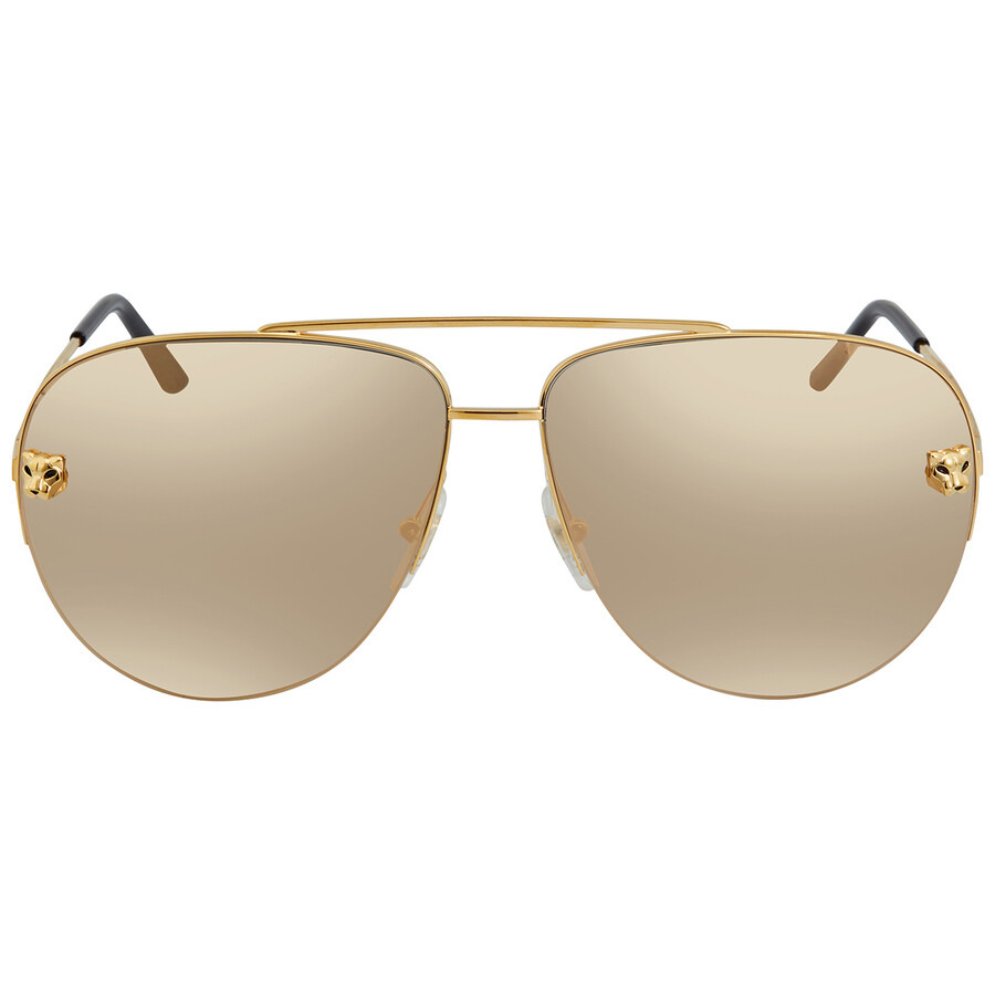 Cartier Panthere de Cartier Gold Mirrored Pilot Ladies Sunglasses CT0065S 009 62 - 1