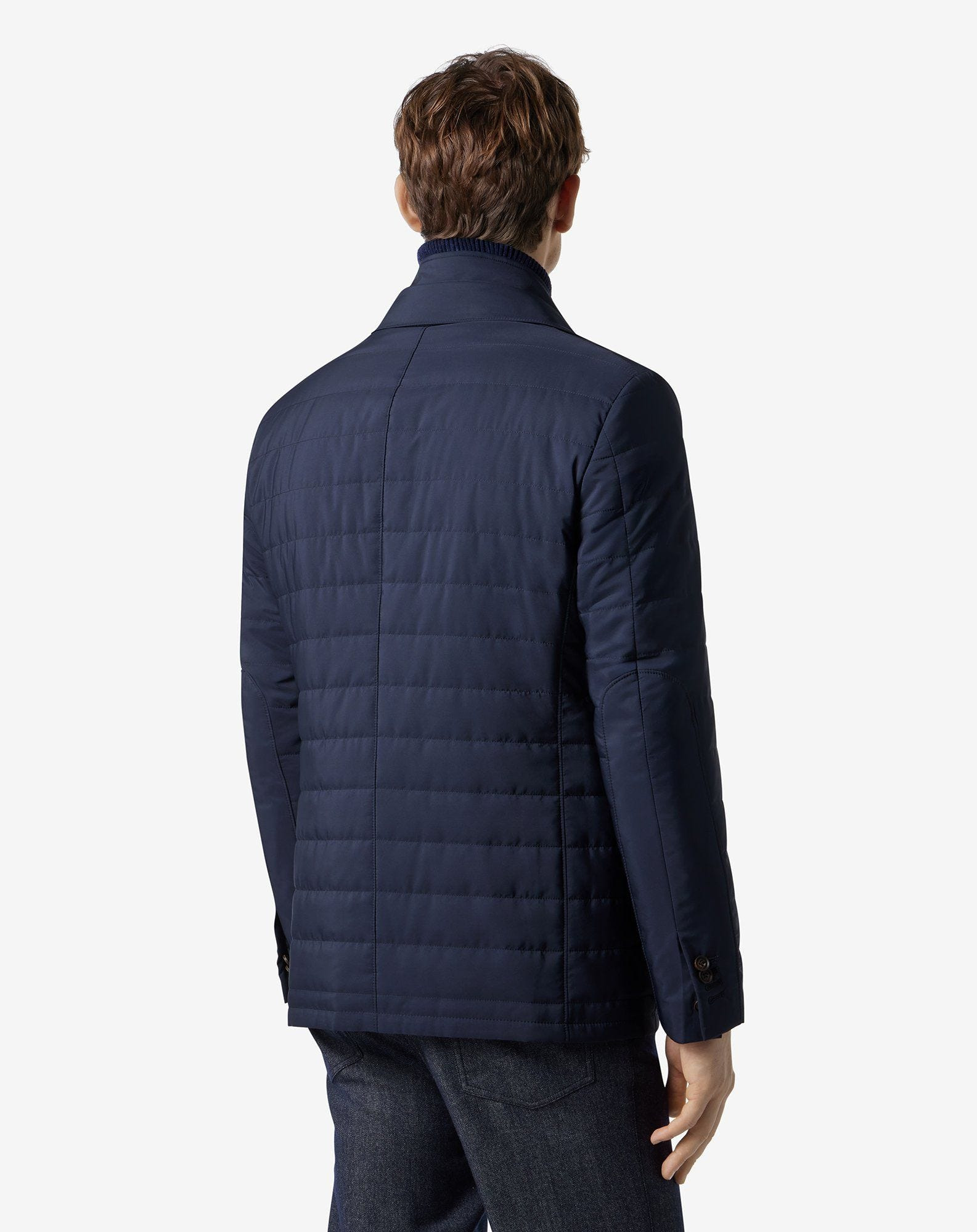 Blue techno poplin quilted jacket with detachable vest - 3