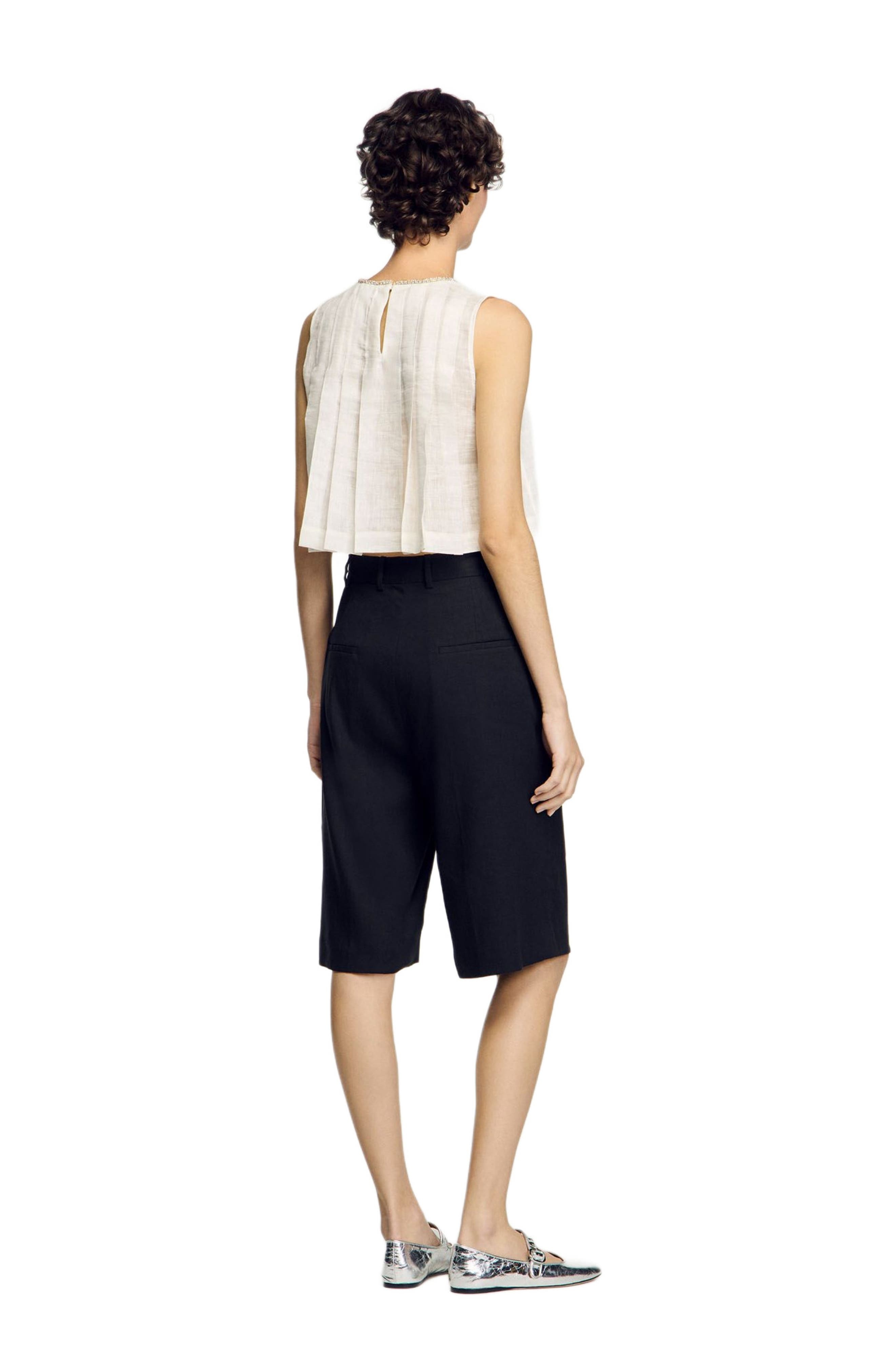 SANDRO Linen-blend Bermuda shorts in Black at Nordstrom - 2