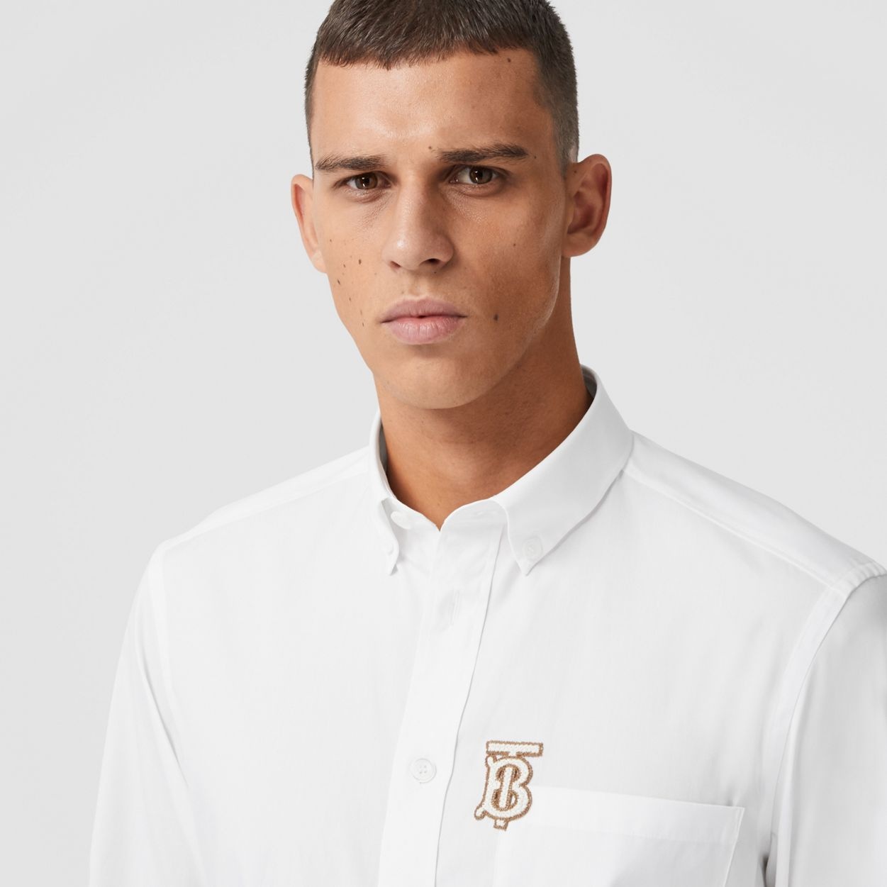 Monogrom Motif Stretch Cotton Poplin Shirt - 3