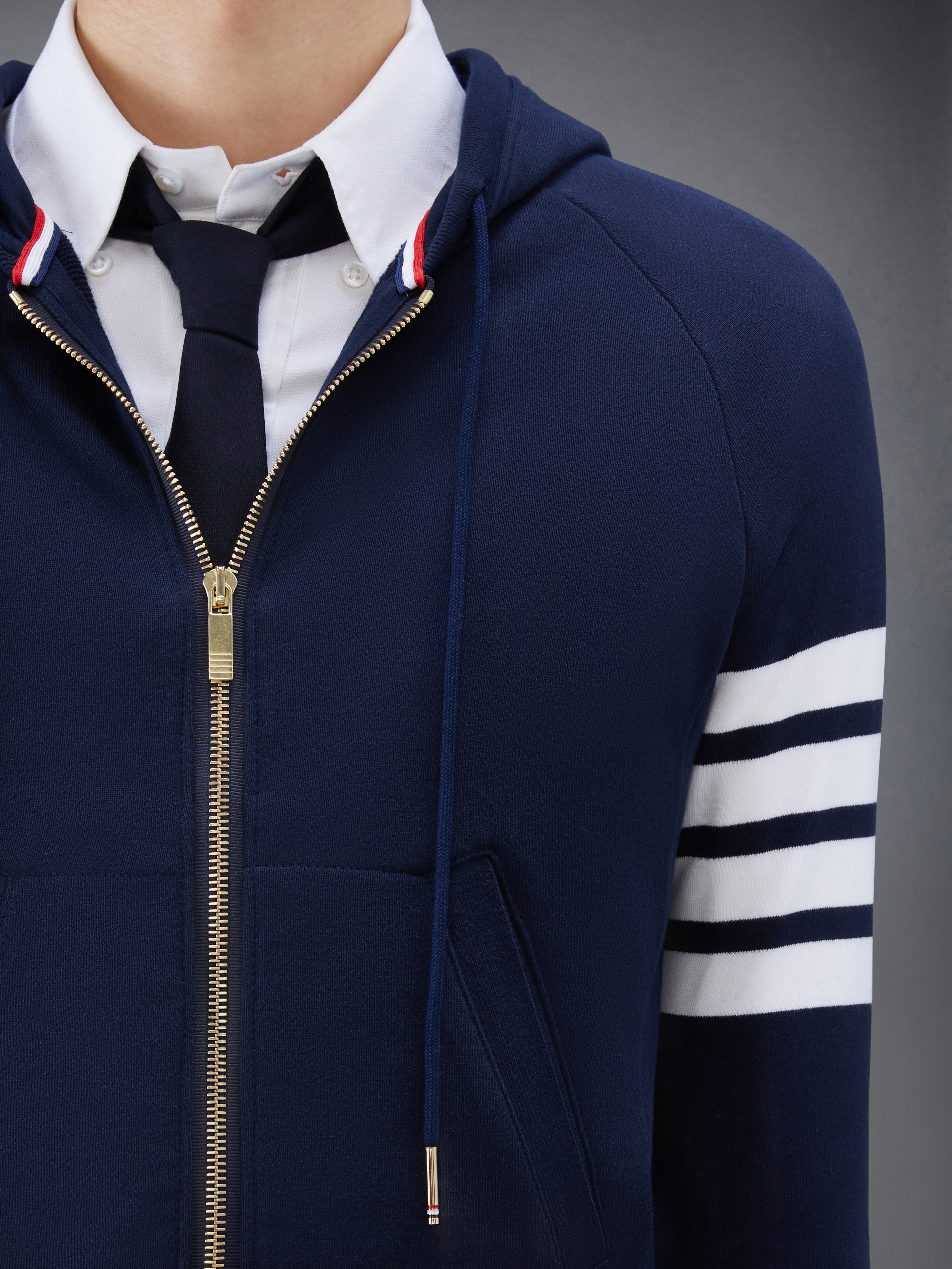 Navy Loopback Jersey Knit Engineered 4-bar Zip-up Hoodie - 5