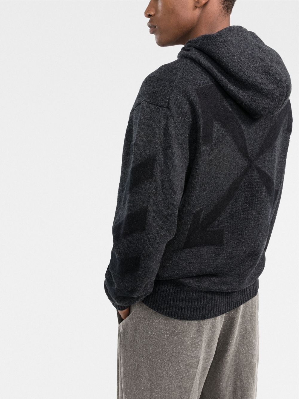 diagonal stripe pattern knitted hoodie - 3