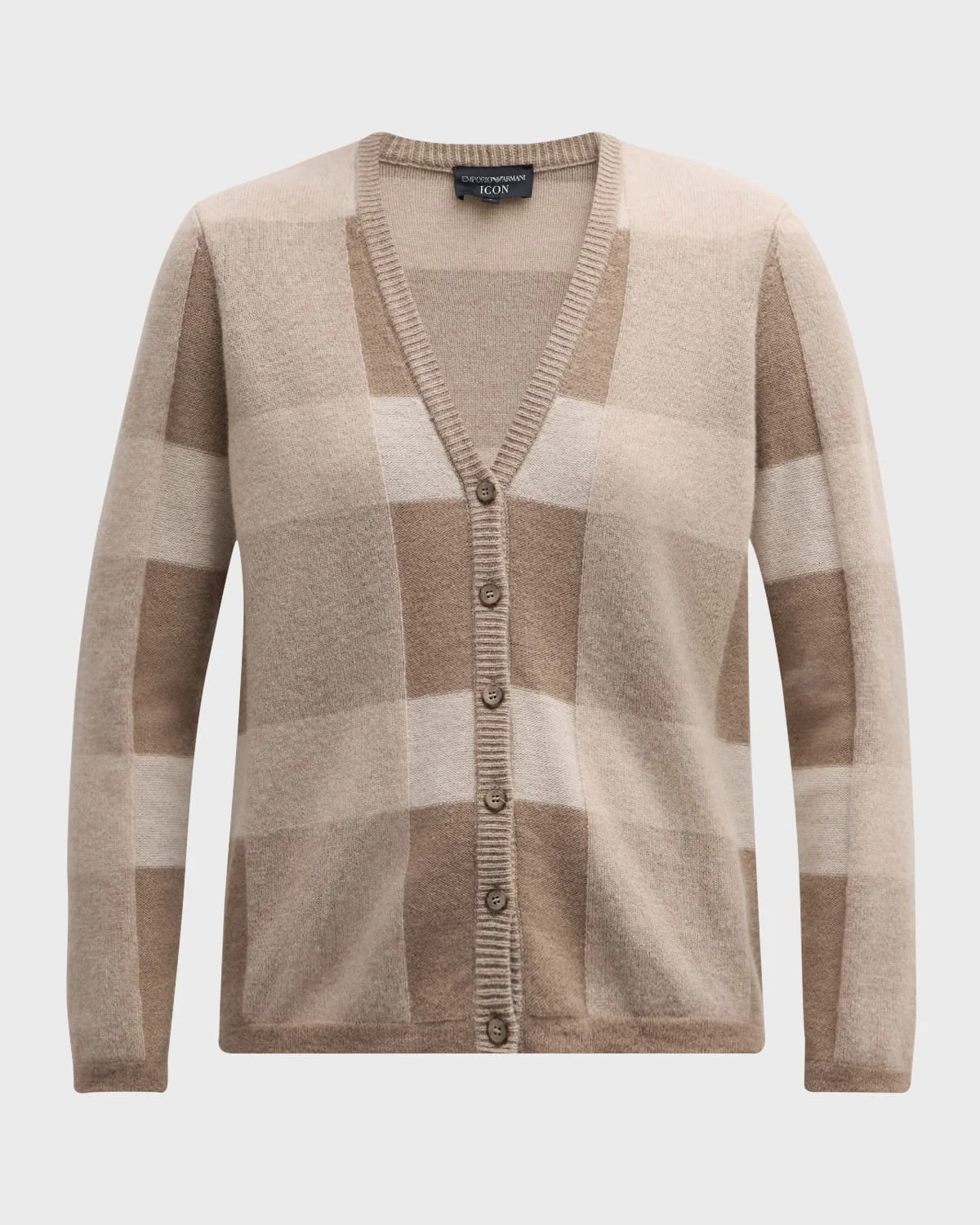 Wool-Cashmere Check Cardigan - 1