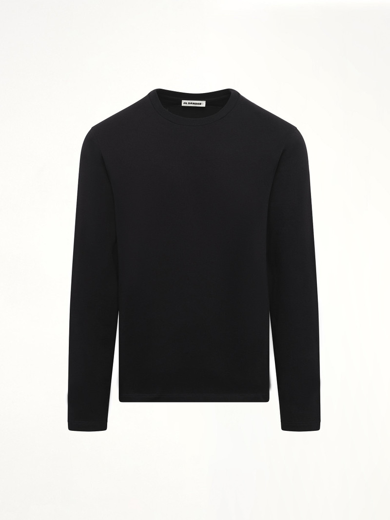 Jil Sander Leather Patch Long Sleeve T-Shirt in Black outlook