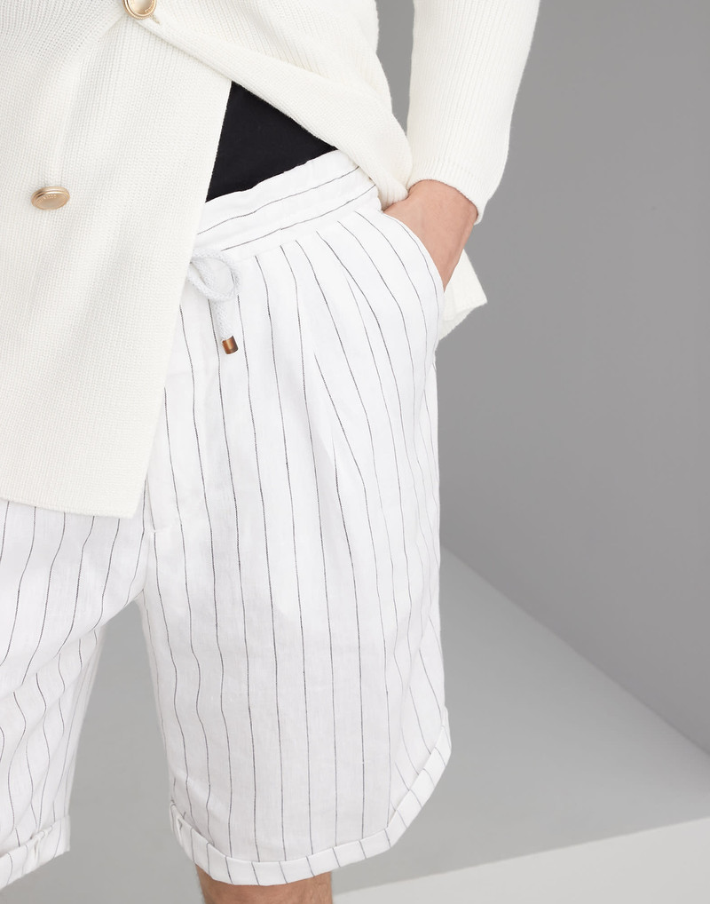 Linen chalk stripe Bermuda shorts with drawstring and double pleats 3