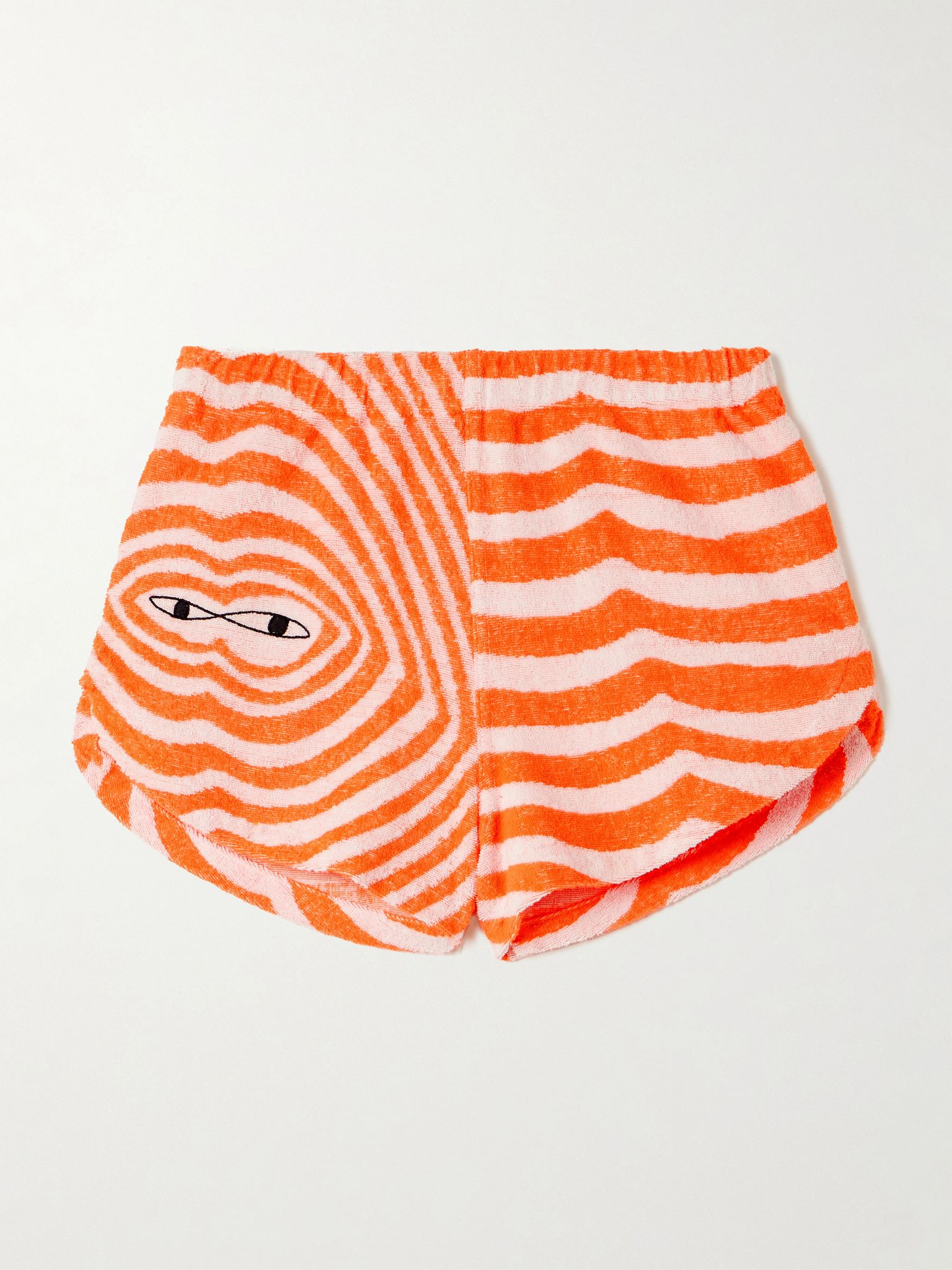 Embroidered striped cotton-terry shorts Orange - 1