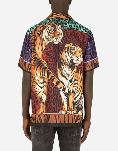 Dolce & Gabbana Tiger-print silk Hawaiian shirt outlook