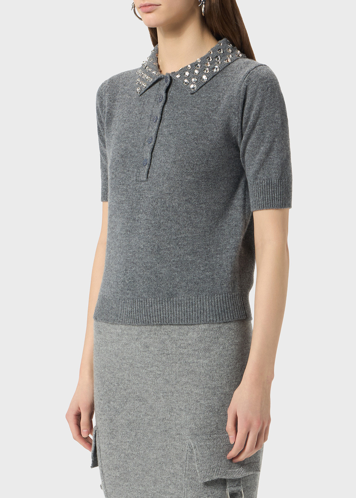 WOOL POLO SHIRT WITH GEM EMBROIDERY - 5