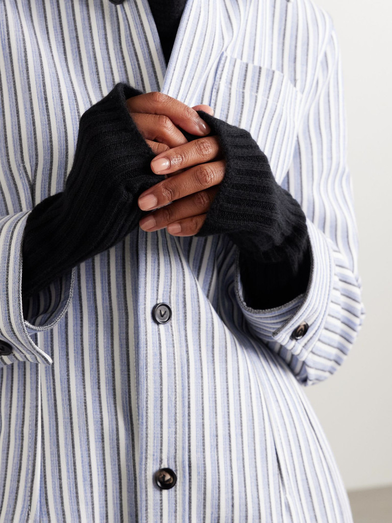 Yves Salomon Ribbed cashmere fingerless mittens Black outlook