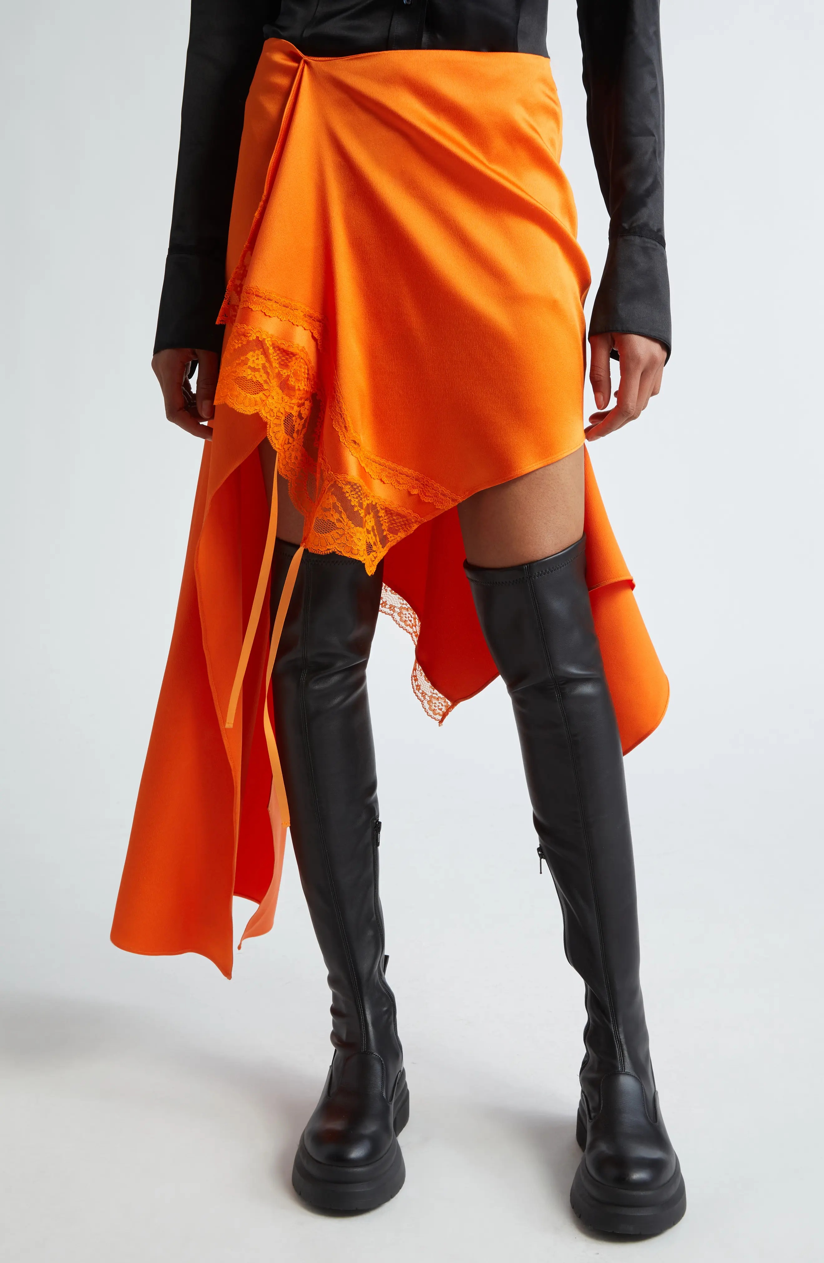Lace Trim Deconstructed Midi Skirt - 1