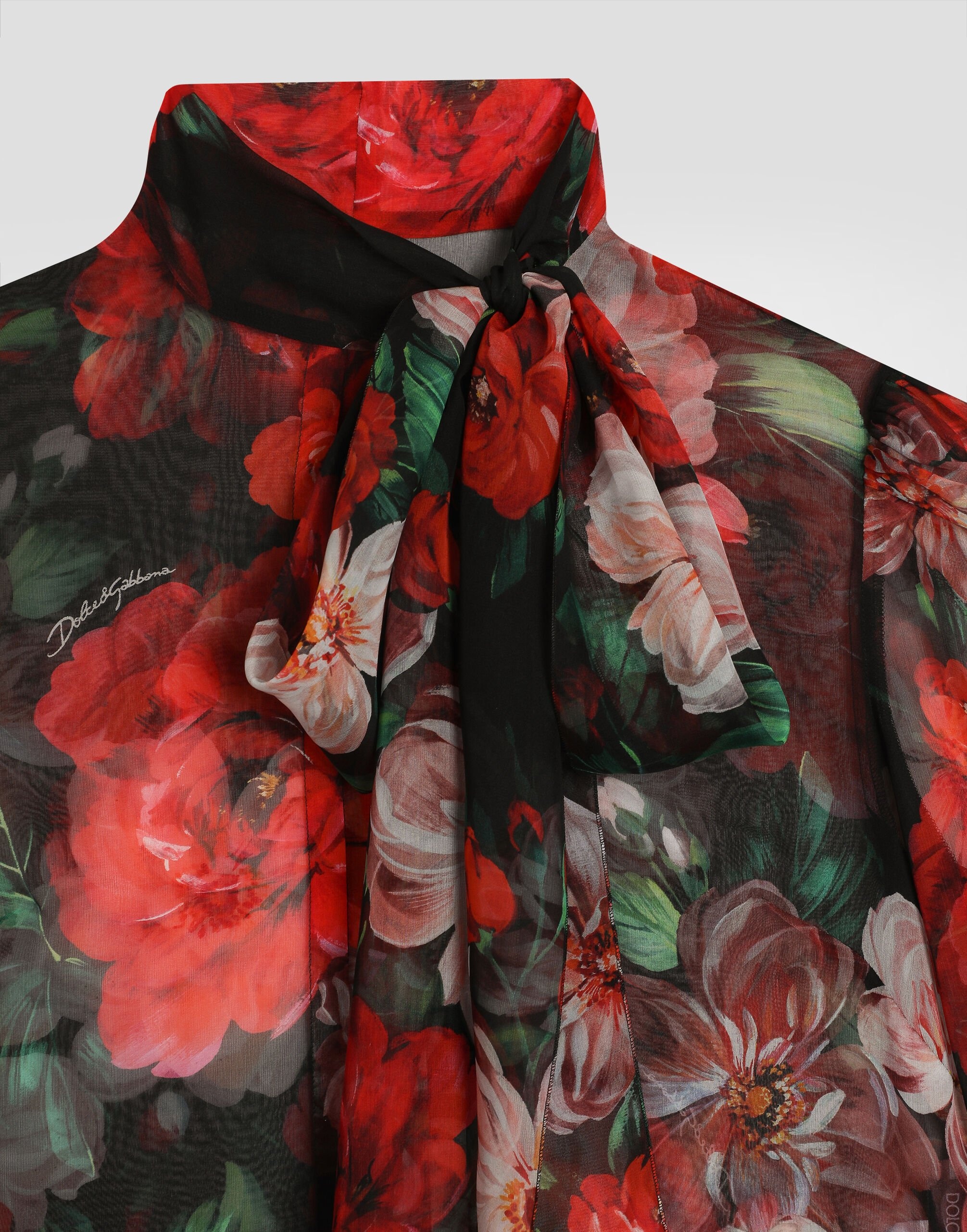 Chiffon pussy-bow shirt with floral print - 4