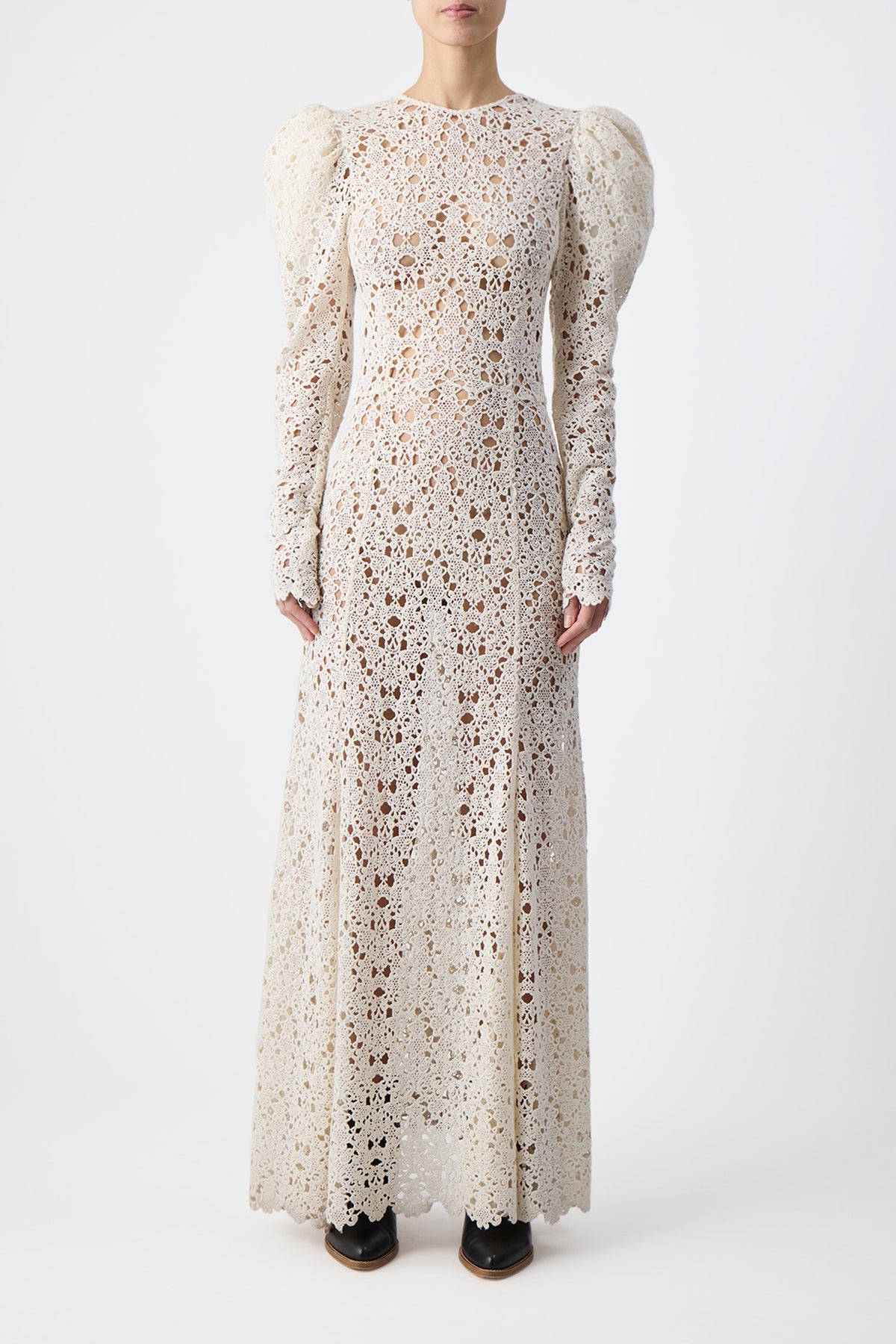 Lana Dress in Ivory Cashmere Lace - 5