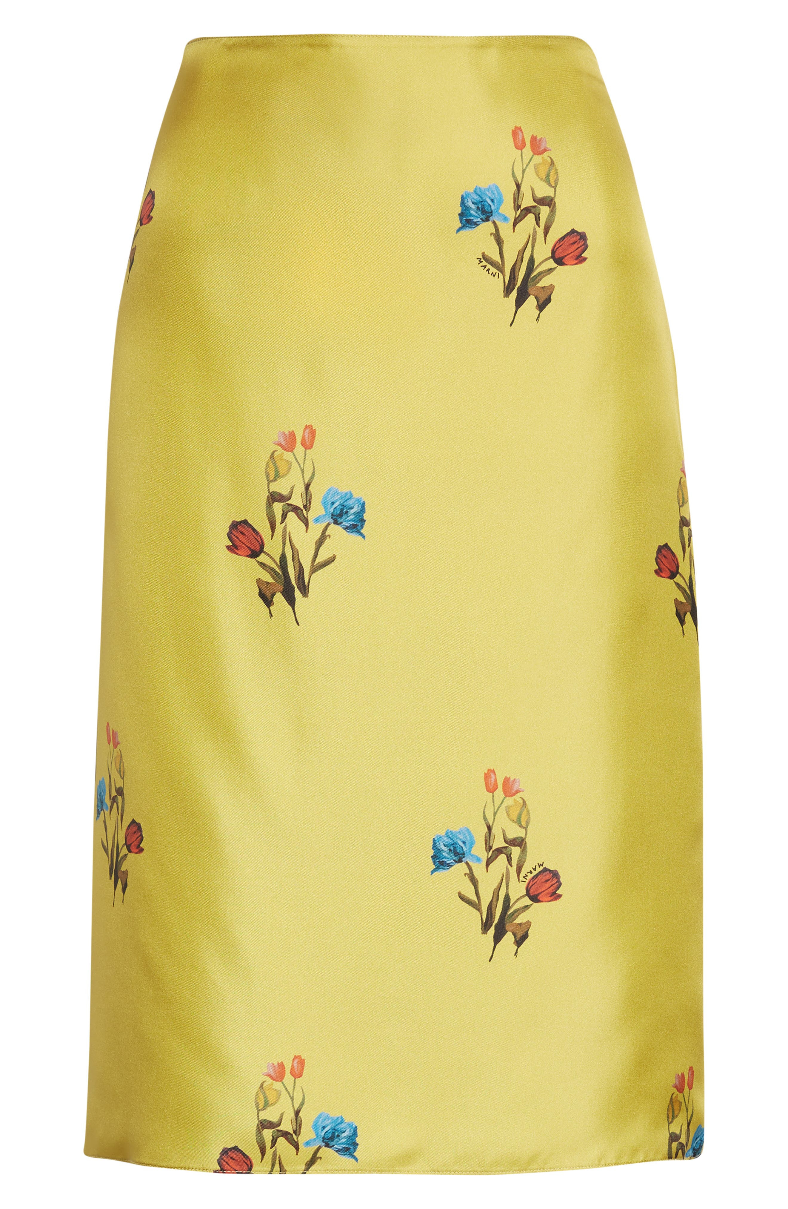 Marni Tulip Print Pleated Silk Twill Midi Skirt in Citronelle at Nordstrom - 6