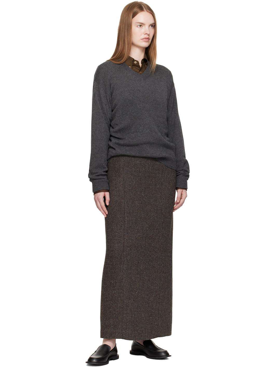 Gray Light Cashmere Knit V-Neck Sweater - 4