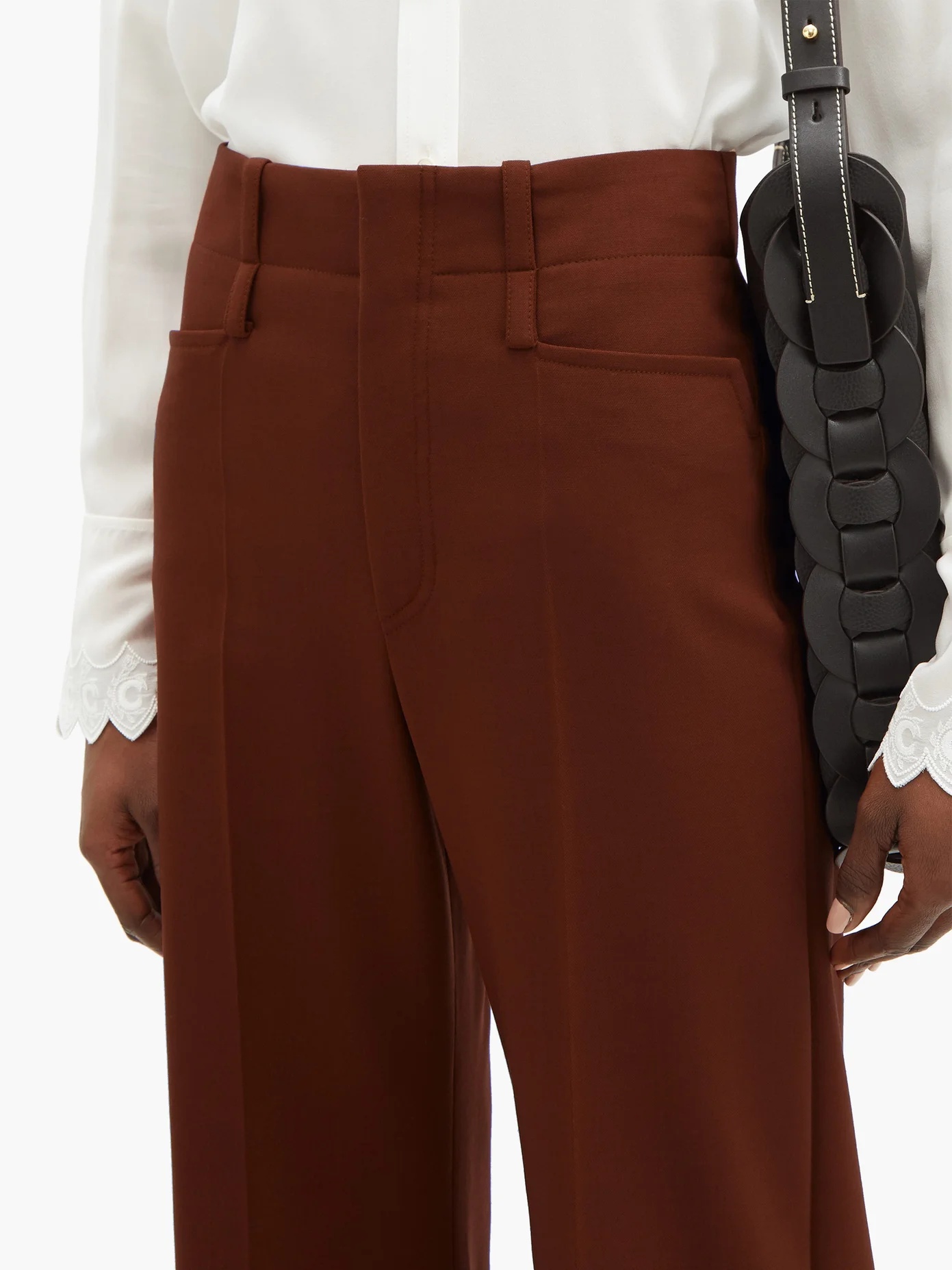 Flared-leg wool-blend twill trousers - 3