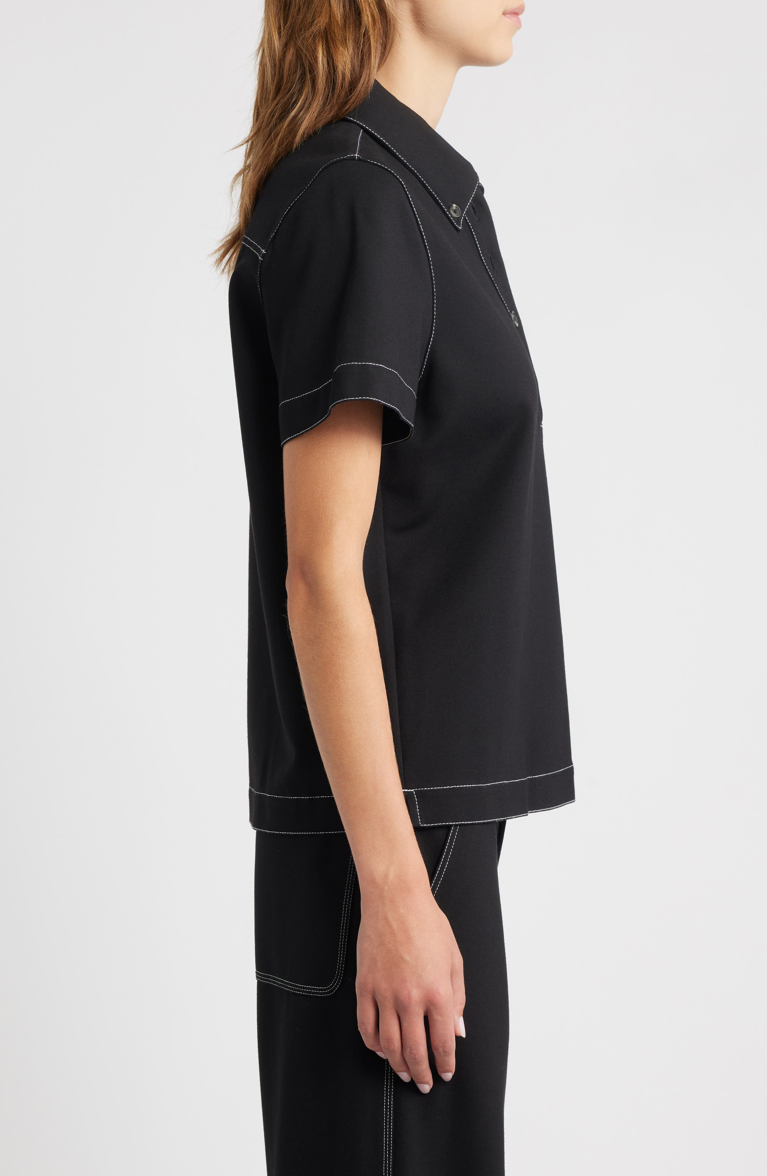 rag & bone Irina Contrast Stitch Button-Down Polo in Black at Nordstrom - 3