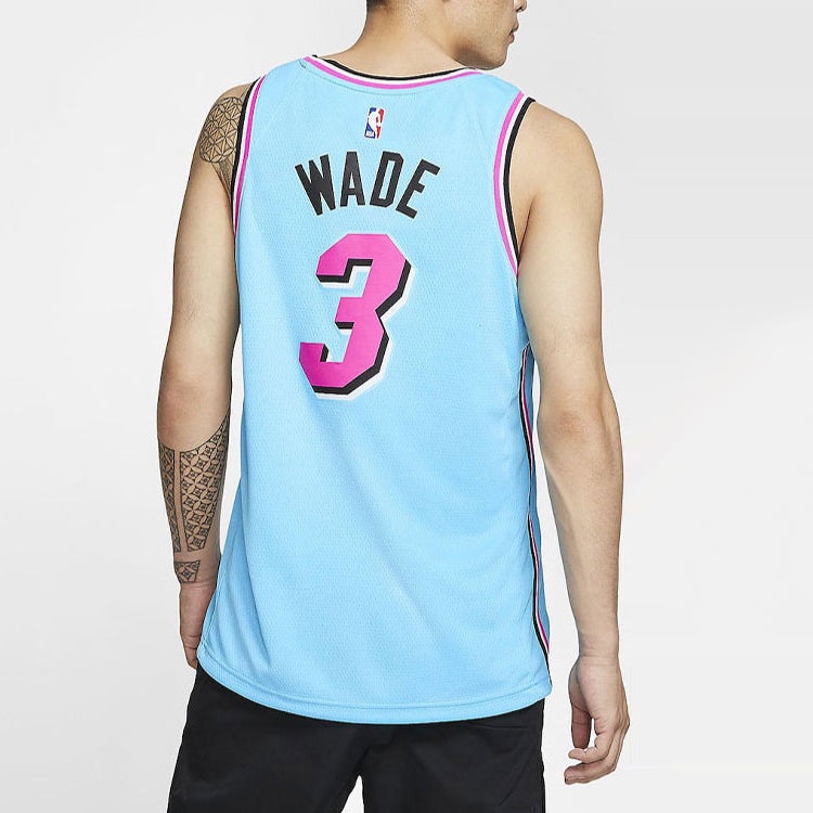 Nike NBA SW 19-20 Miami Heat Dwyane Wade 3 ViceWave City Edition Swingman Jersey Blue AV4650-425 - 5