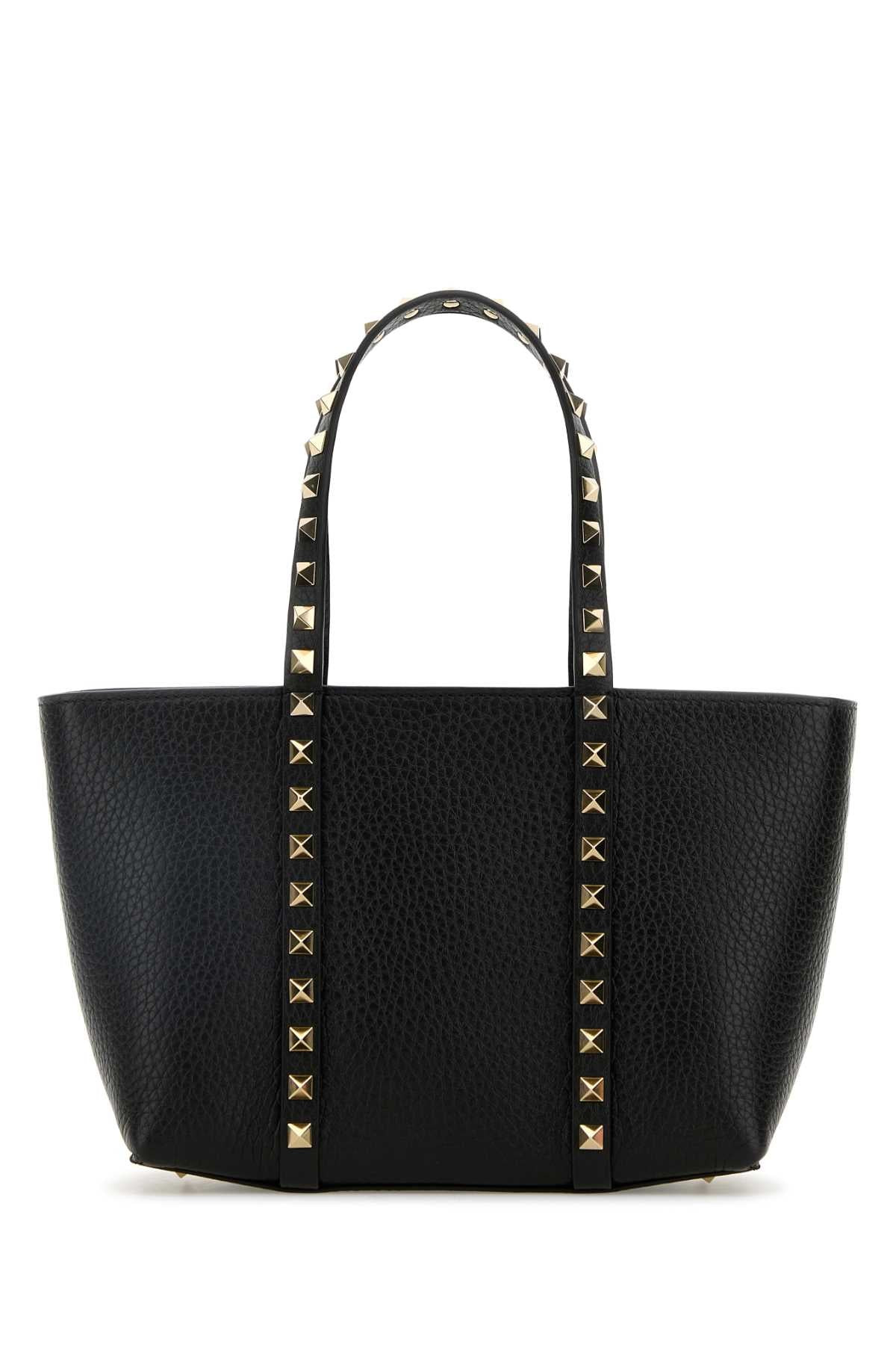 Valentino Garavani Women Black Leather Medium Rockstud Handbag - 3