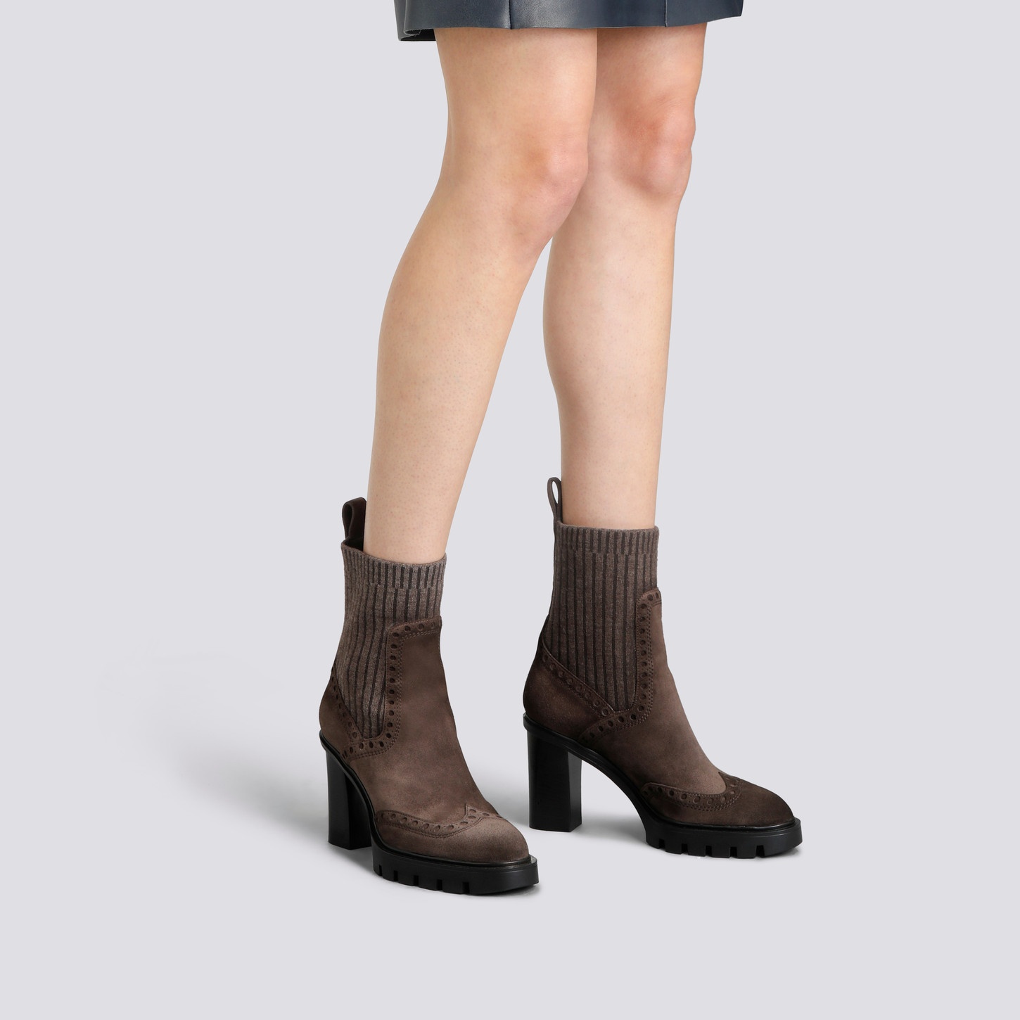 Women's dark brown suede high-heel ankle boot - 2