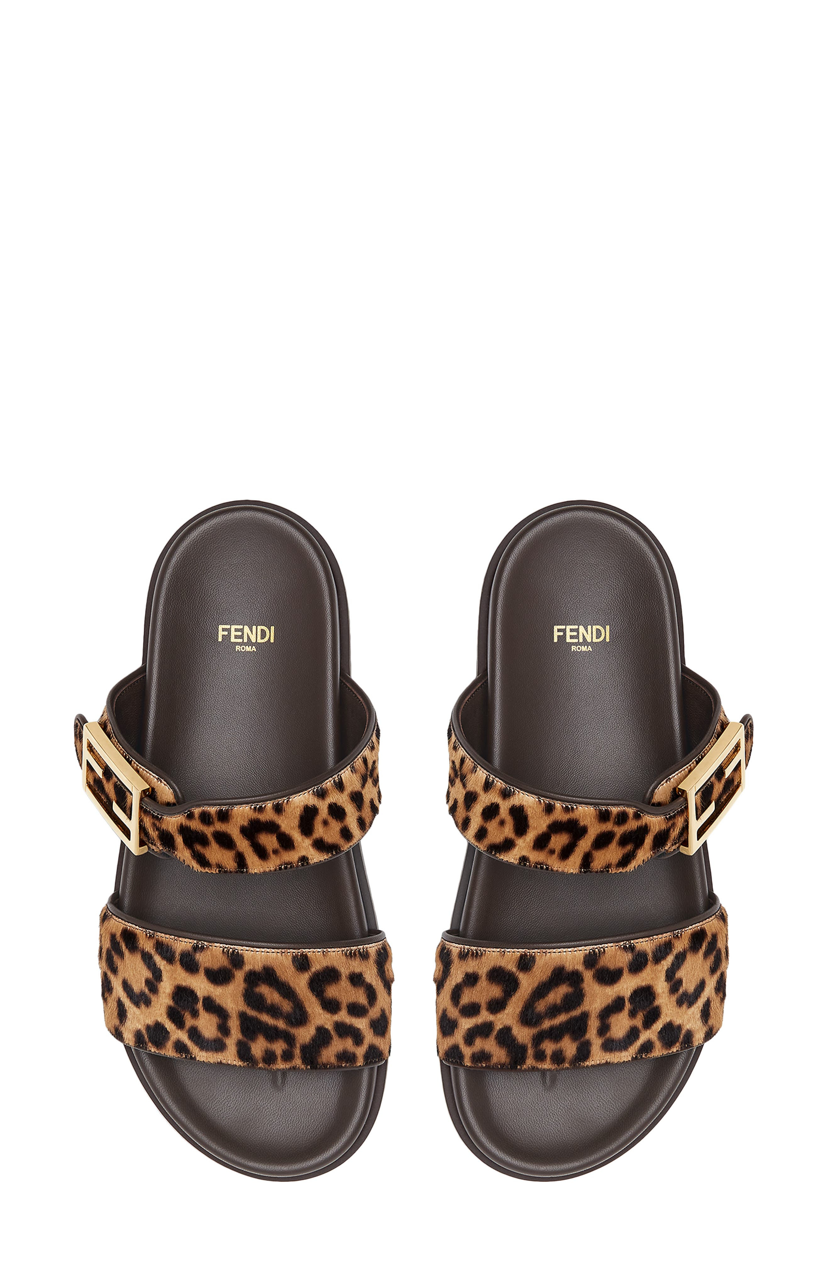 'Fendi Feel Genuine Calf Hair Slide Sandal in Marrone Brown Print Calf Hair at Nordstrom - 3