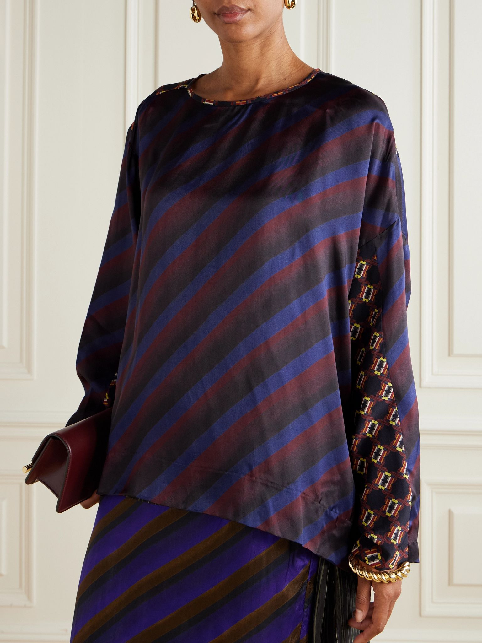 Caias striped printed silk-blend satin blouse Multi - 3