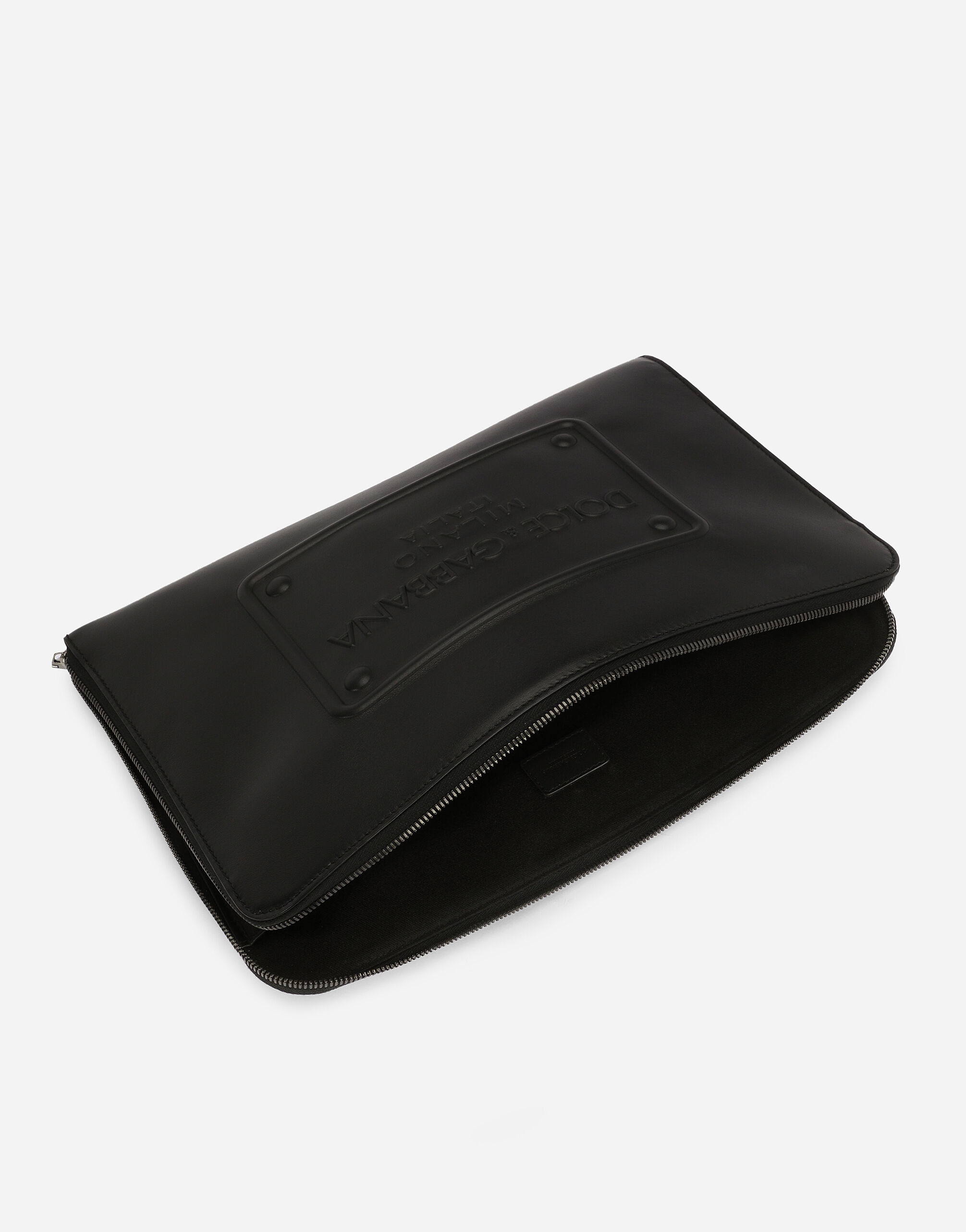 Large calfskin pouch with raised logo - 5
