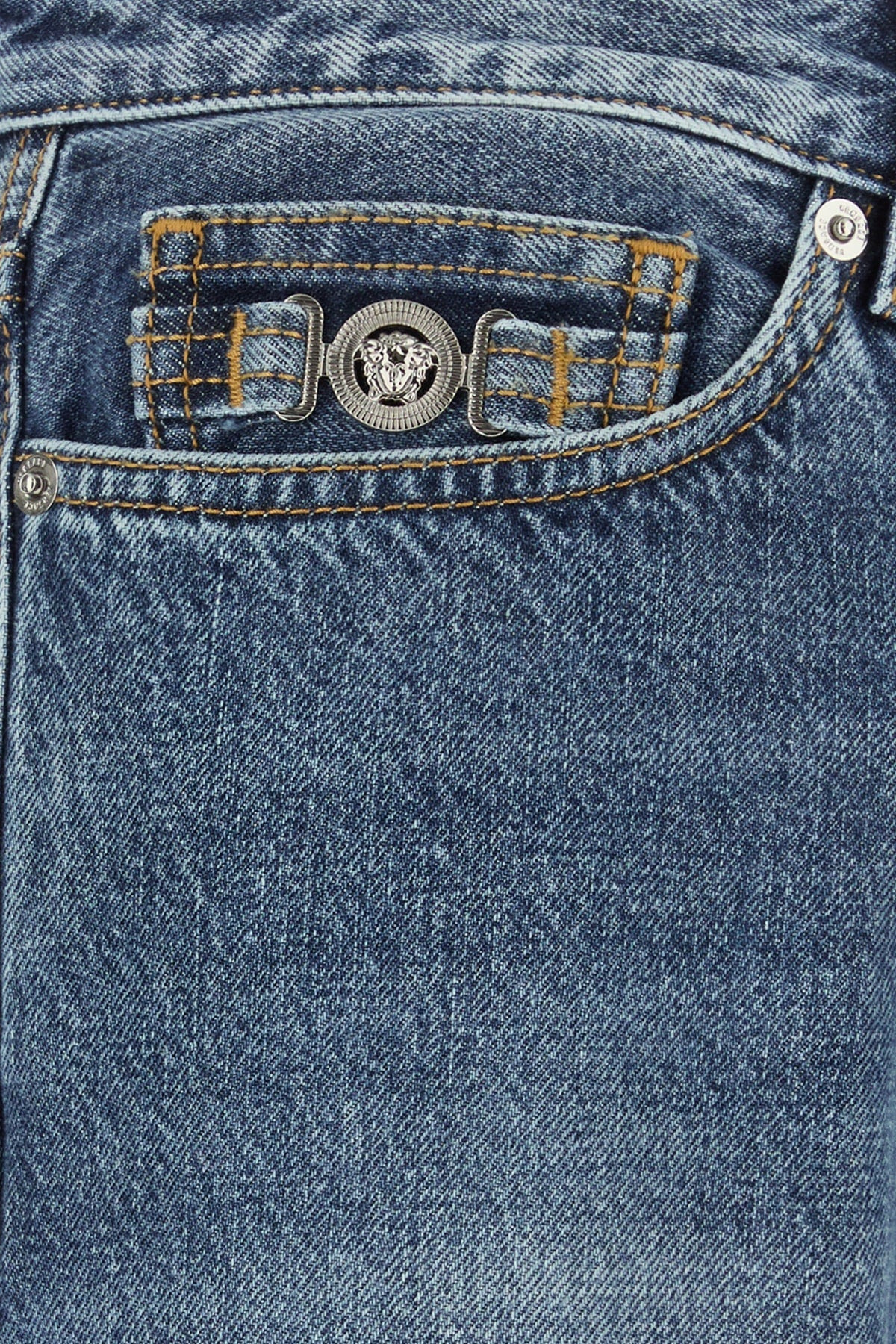 Versace Men Pant Denim Stone Wash Blue Denim Fabric + Barocco - 3