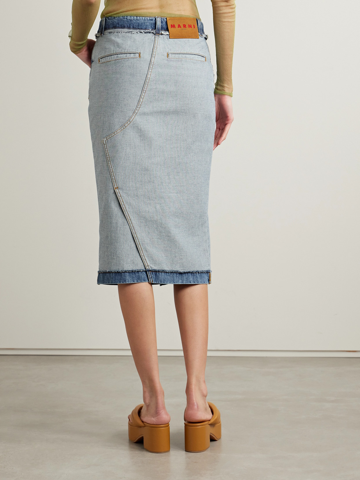 Frayed Denim Midi Skirt - 3