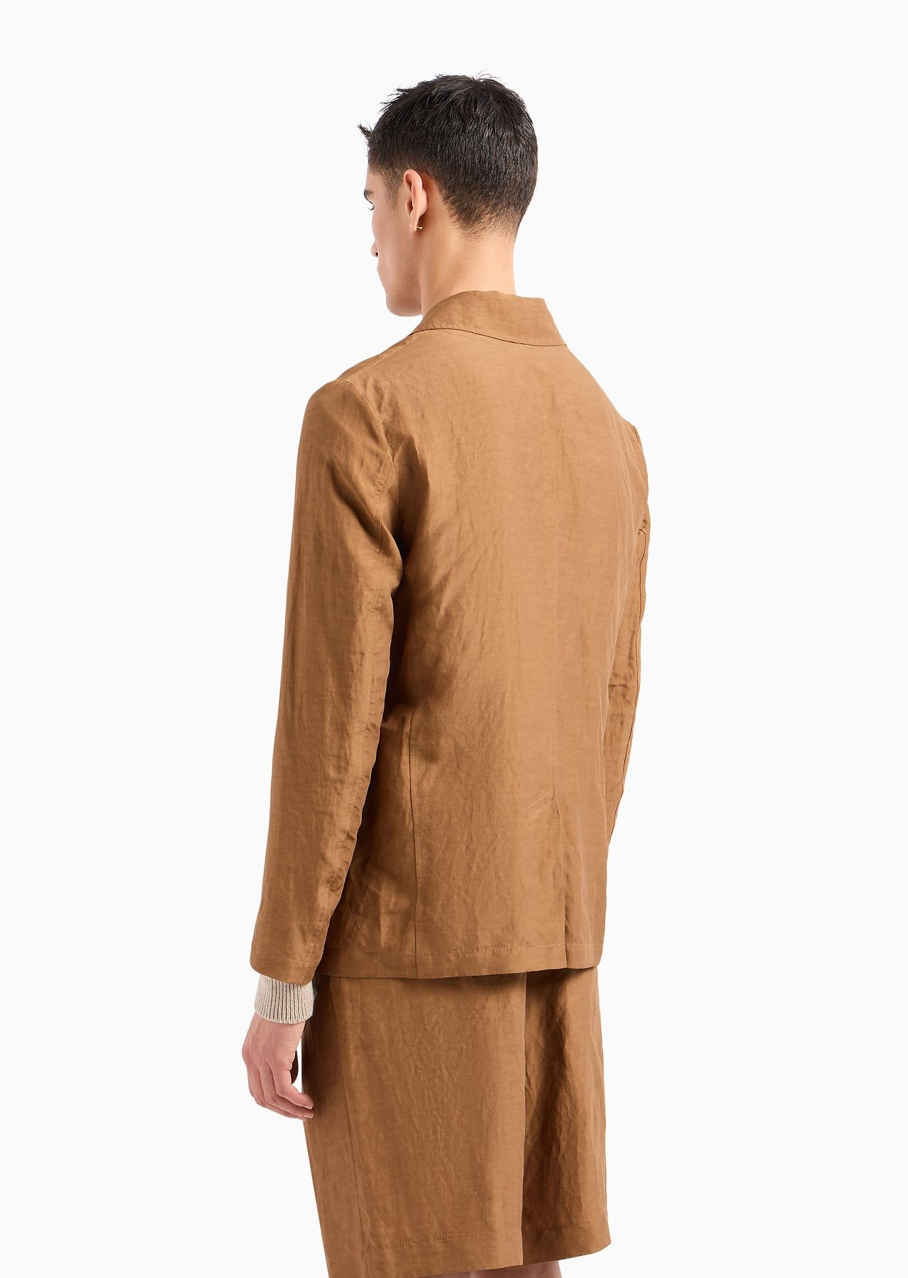 Viscose and linen single-breasted jacket - 3