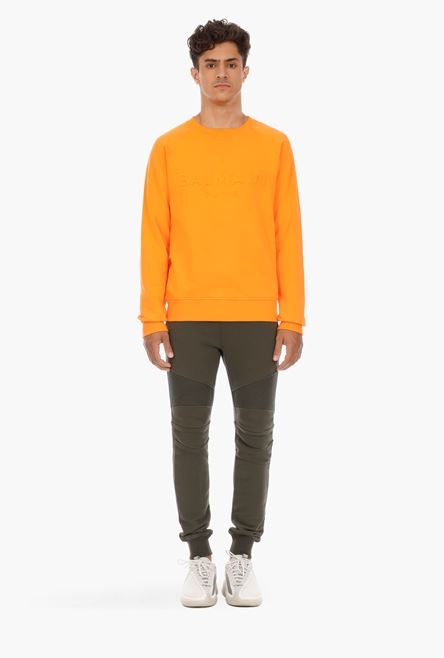 Orange cotton sweatshirt with embossed orange Balmain Paris logo - 4