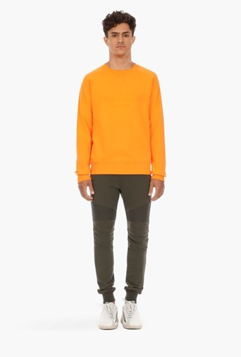 Orange cotton sweatshirt with embossed orange Balmain Paris logo 4