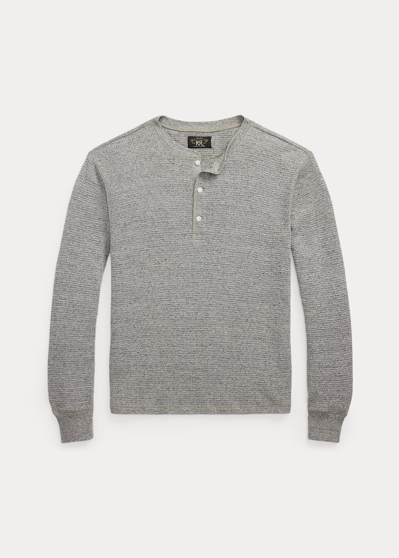 Garment-Dyed Waffle-Knit Henley Shirt 1