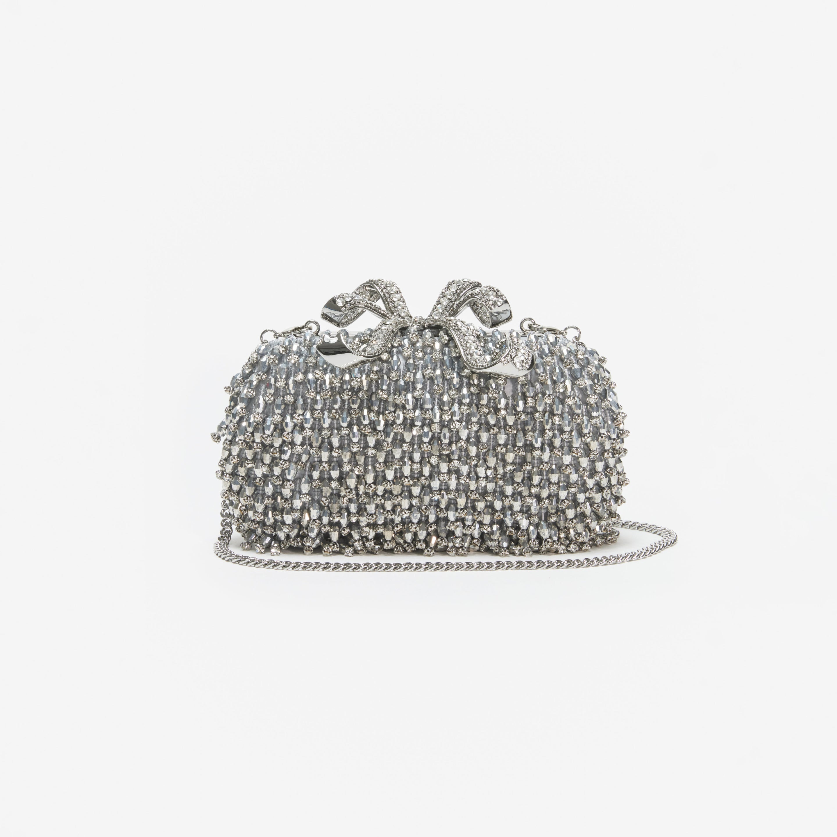 Silver Embellished Bow Clutch - 4