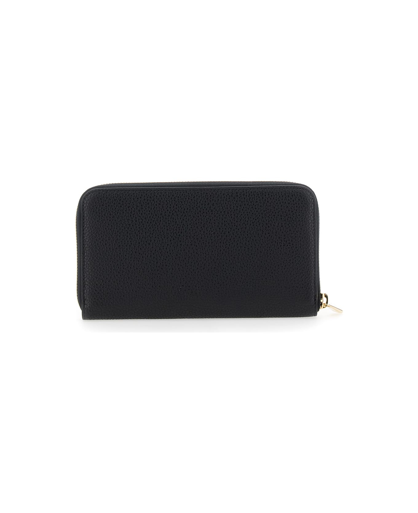 'giove' Black Wallet With Gancini On The Front In Leather Woman - 2